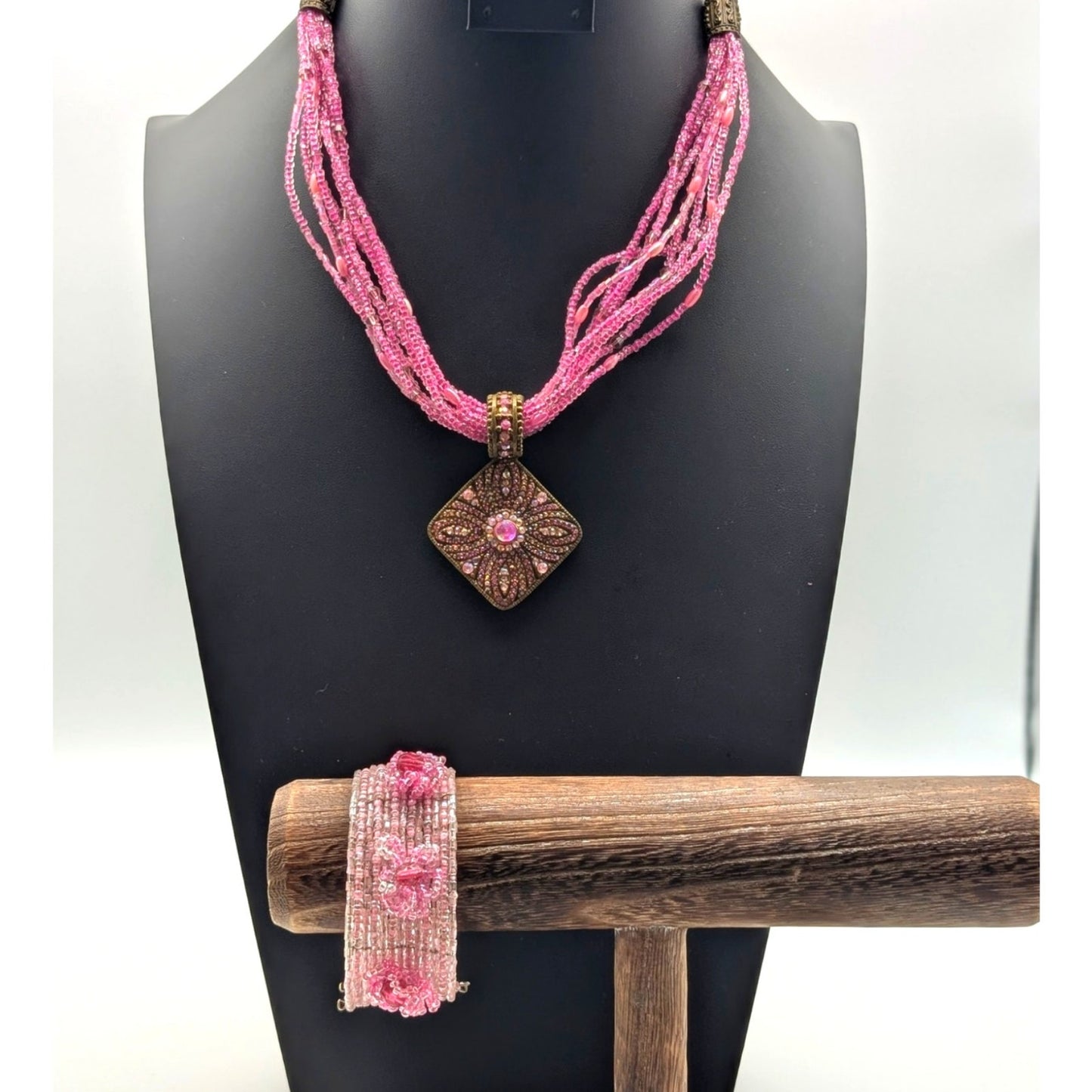 Lot of Two Pink Seed Bead Necklace & Bracelet Jewelry Pieces