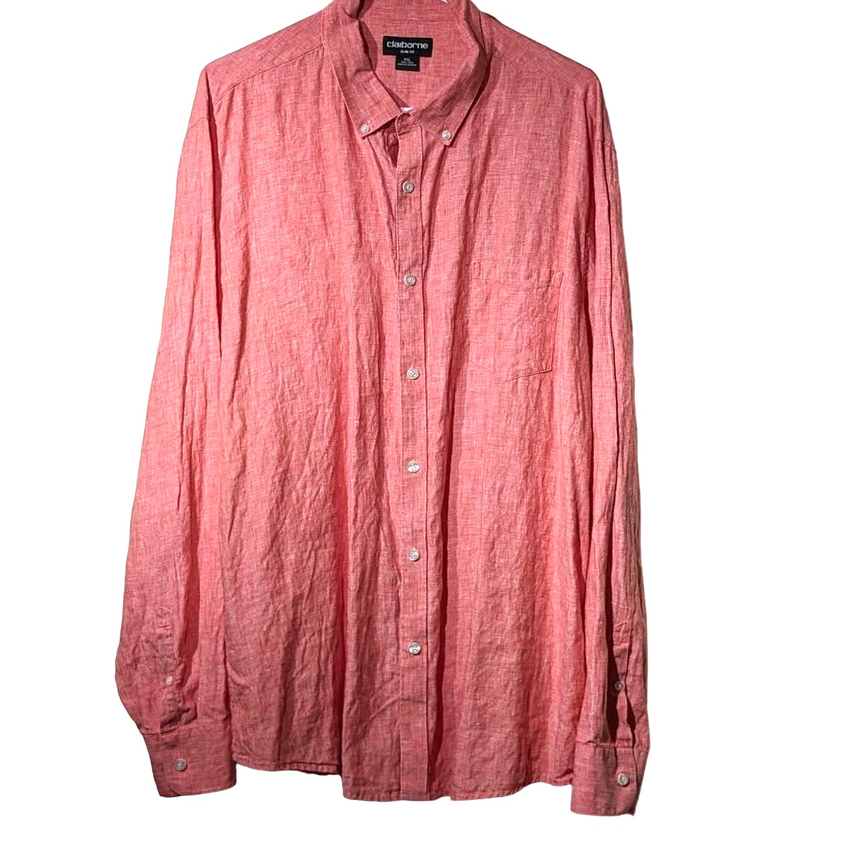 Claiborne Orange 100% Linen Slim Fit Button Down Mens Shirt Sz XXL