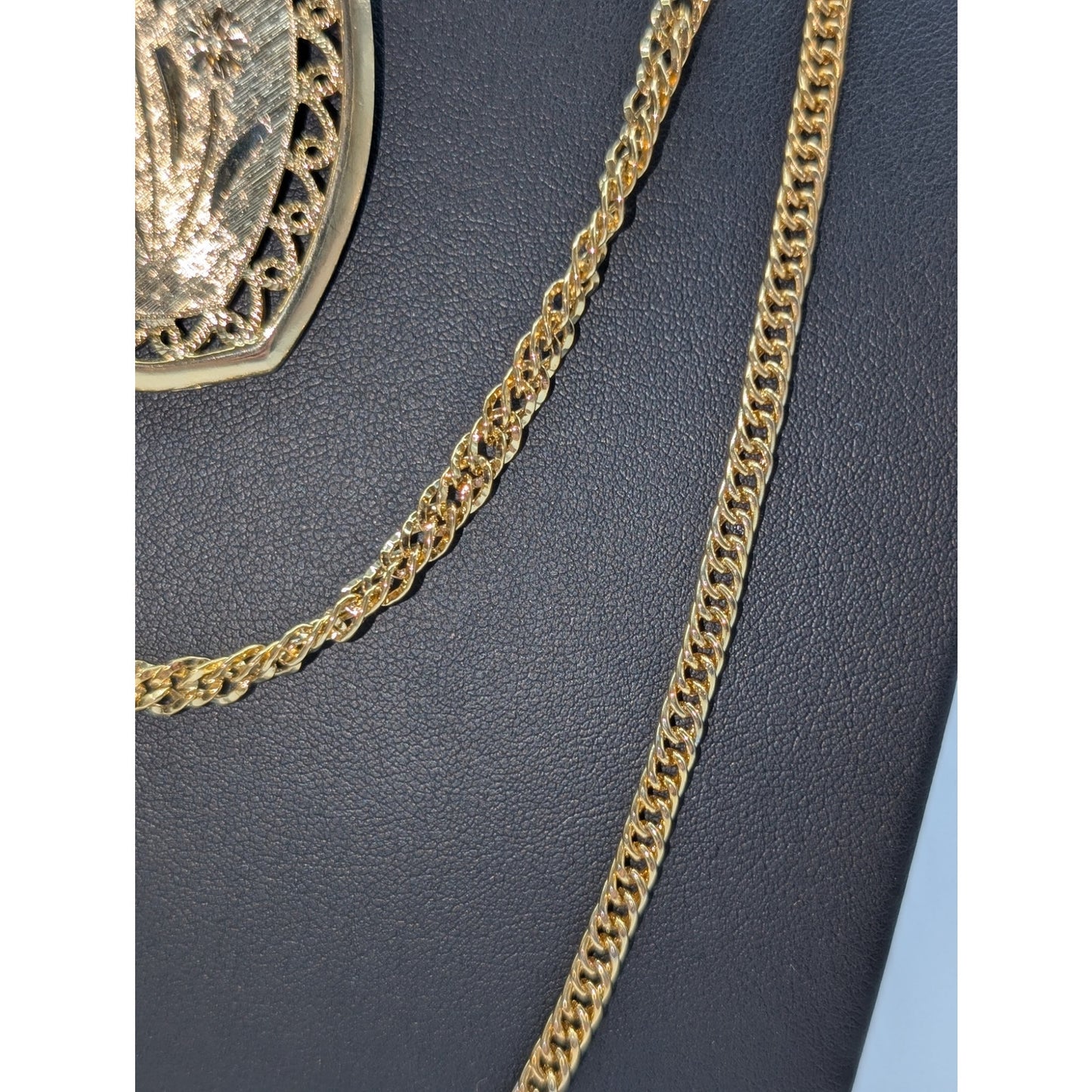Vintage Gold Tone Triple Strand Layered Chain Pendant 32" Necklace