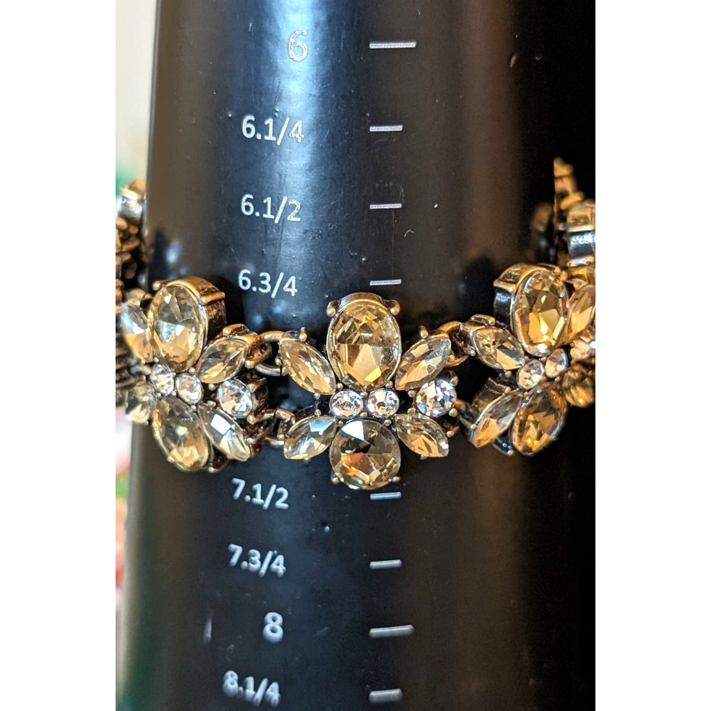 Banana Republic Chunky Champagne & Clear Rhinestone Foldover Clasp Bracelet