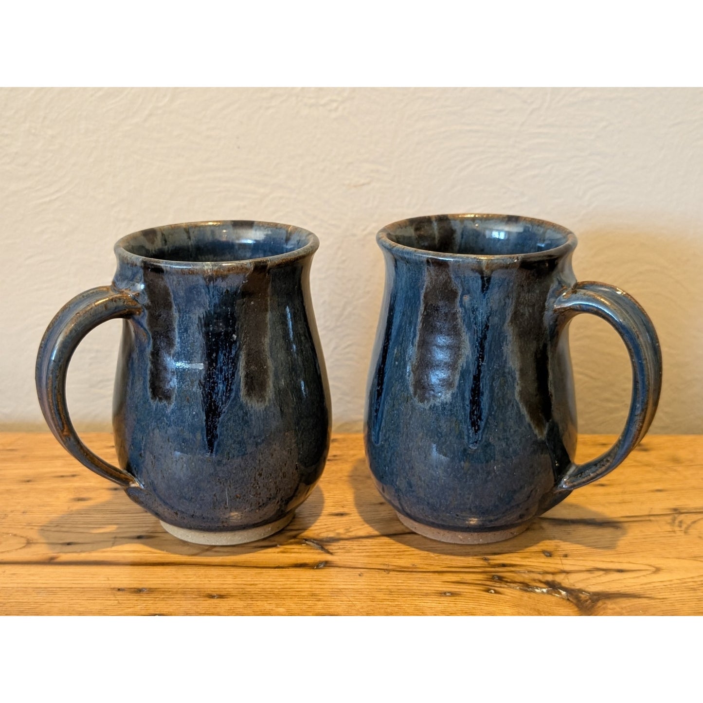 Set of Two Blue Signed Studio Pottery Coffee Mugs