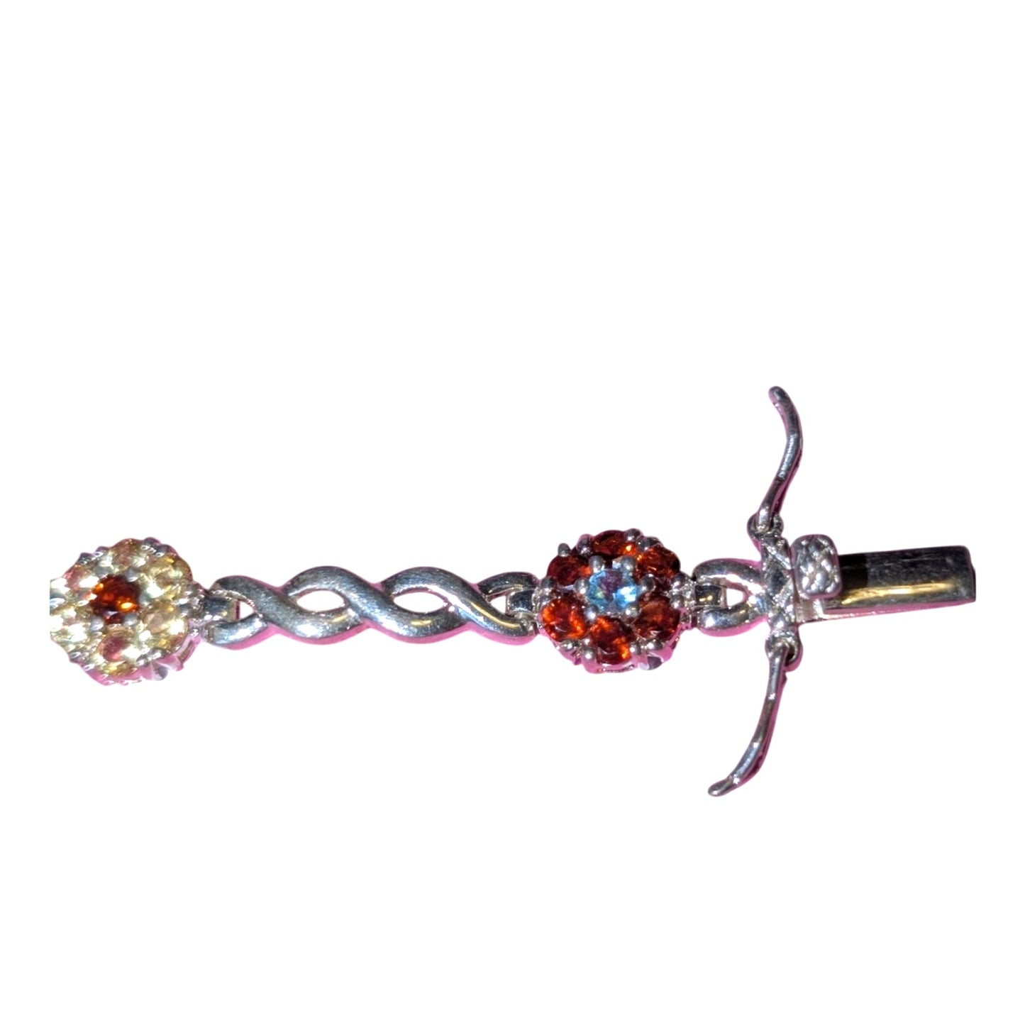 925 Sterling Multi-Color Crystal Flower Cross Over Chain Link Tennis Bracelet