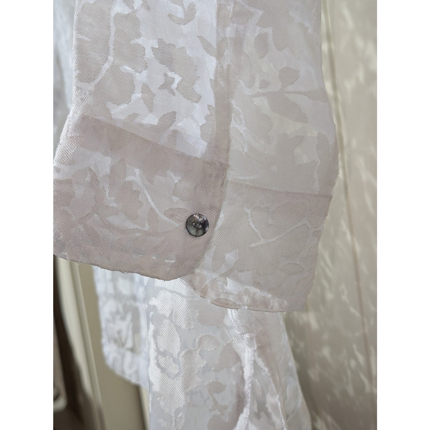 Notations Vintage White Cut Out Lace Button Front 3/4 Length Sleeves Shirt Sz XL