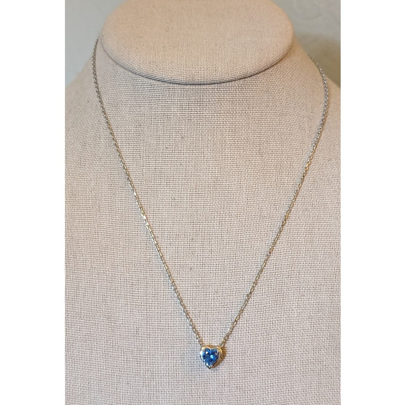 Blue Gemstone Heart Pendant Marked Sterling 925 Chain Necklace