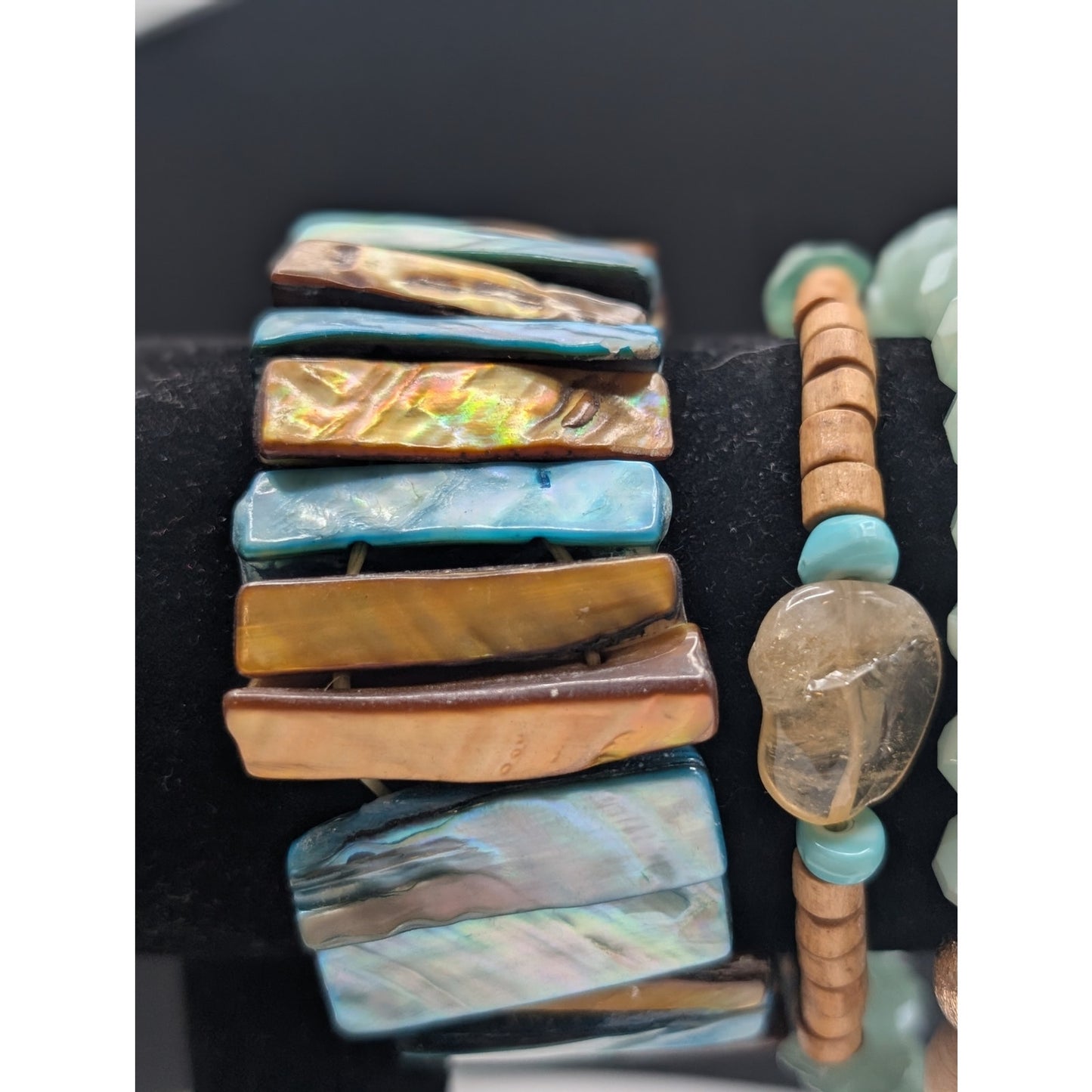 Lot of Ten Aqua Gold Tone Bracelets