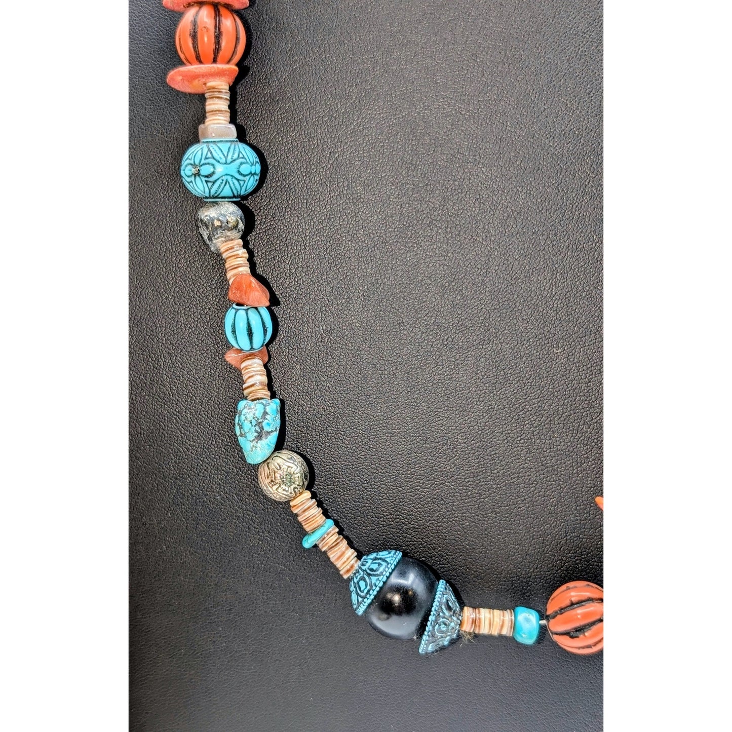 Vtg Southwestern Multi-Shape & Heishi Bead Turquoise Terra Cotta Color Necklace