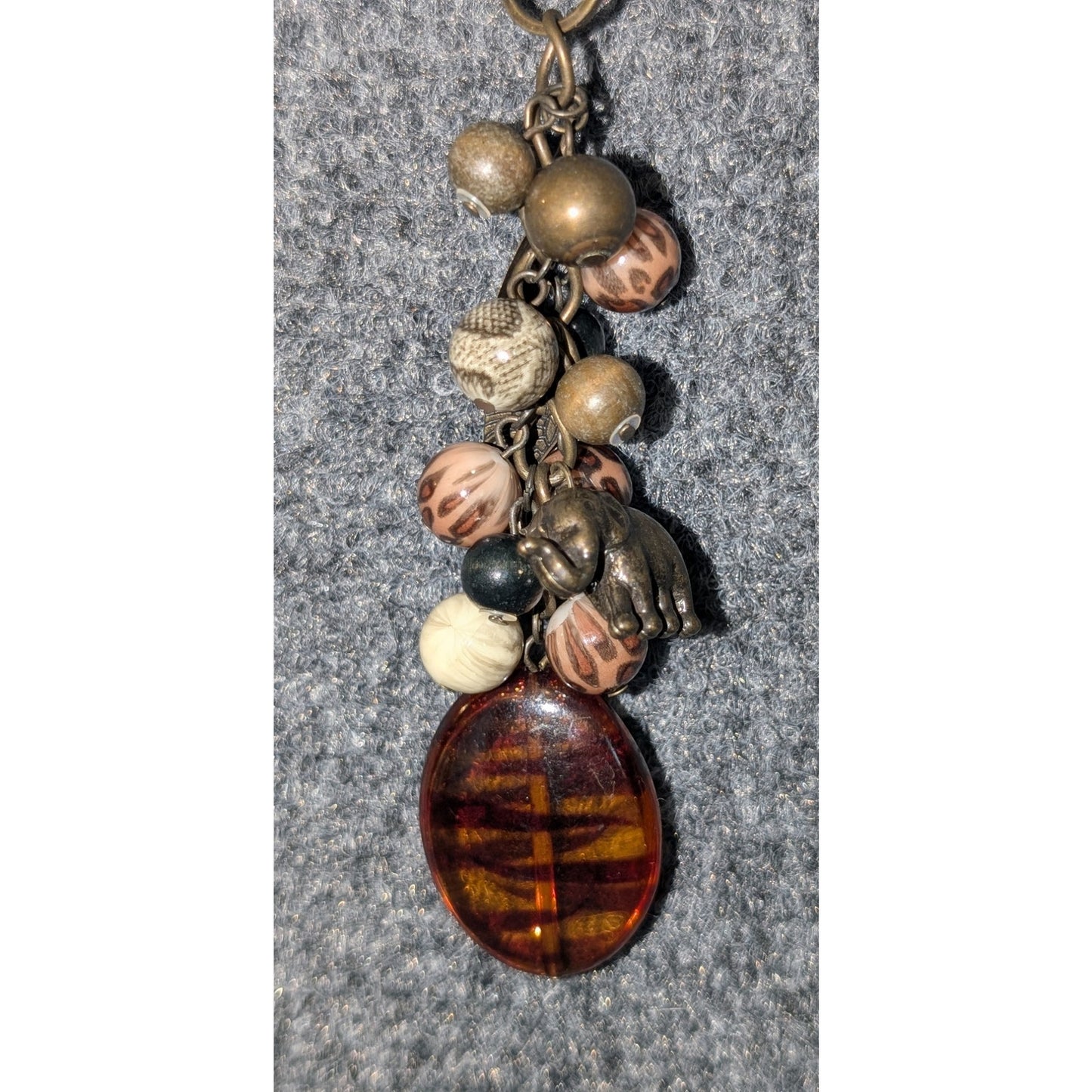 Antiqued Chain Animal Print Beaded Charm Cluster Drop 30" Necklace