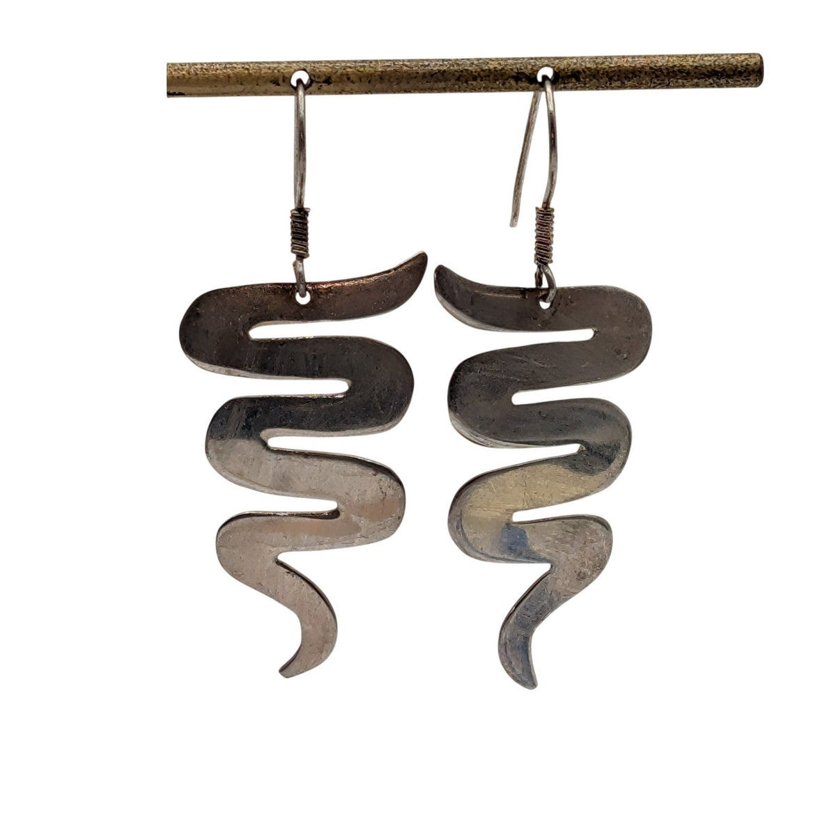 Vintage Artisan Mexico Sterling Modernist Zigzag Sterling Silver Dangle Earrings