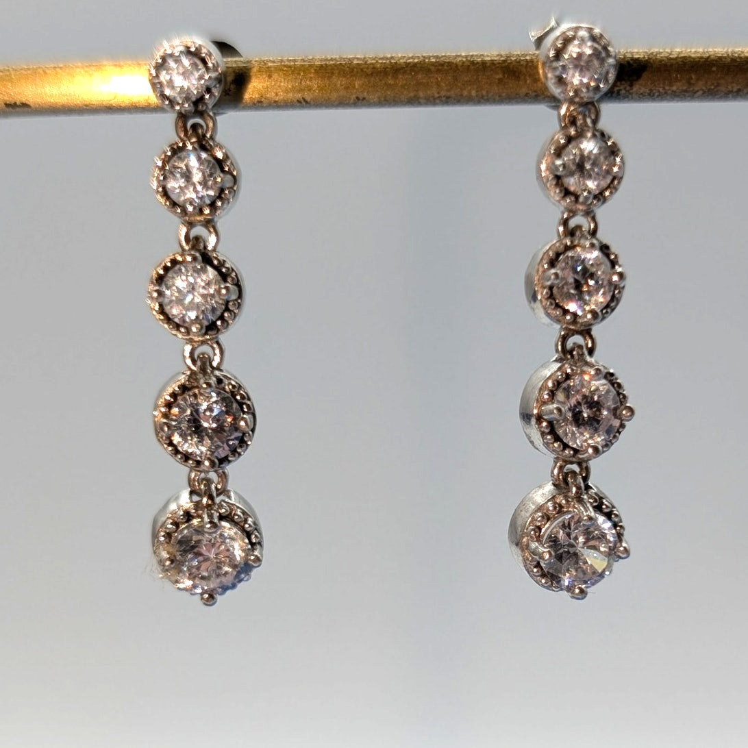 925 Sterling Silver Graduated Crystal CZ Dangle Earrings