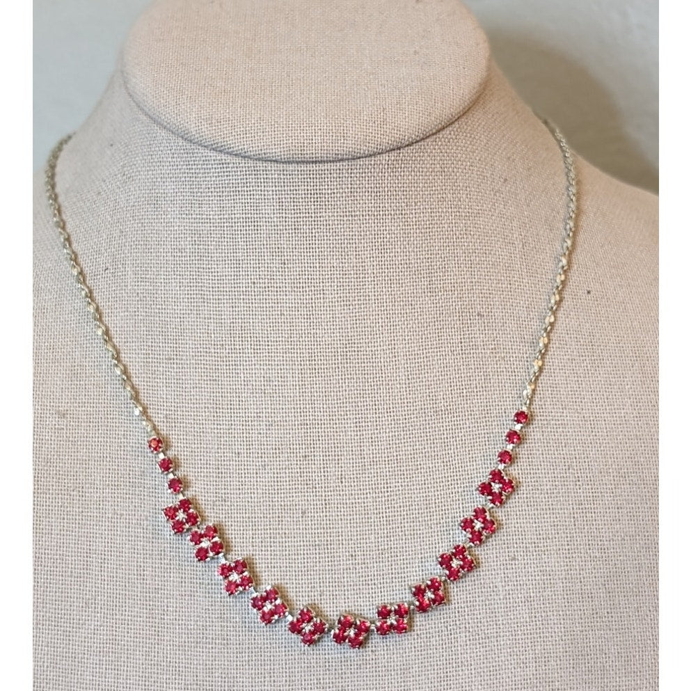 Christina Collection Red Crystal Silver Tone Chain Necklace