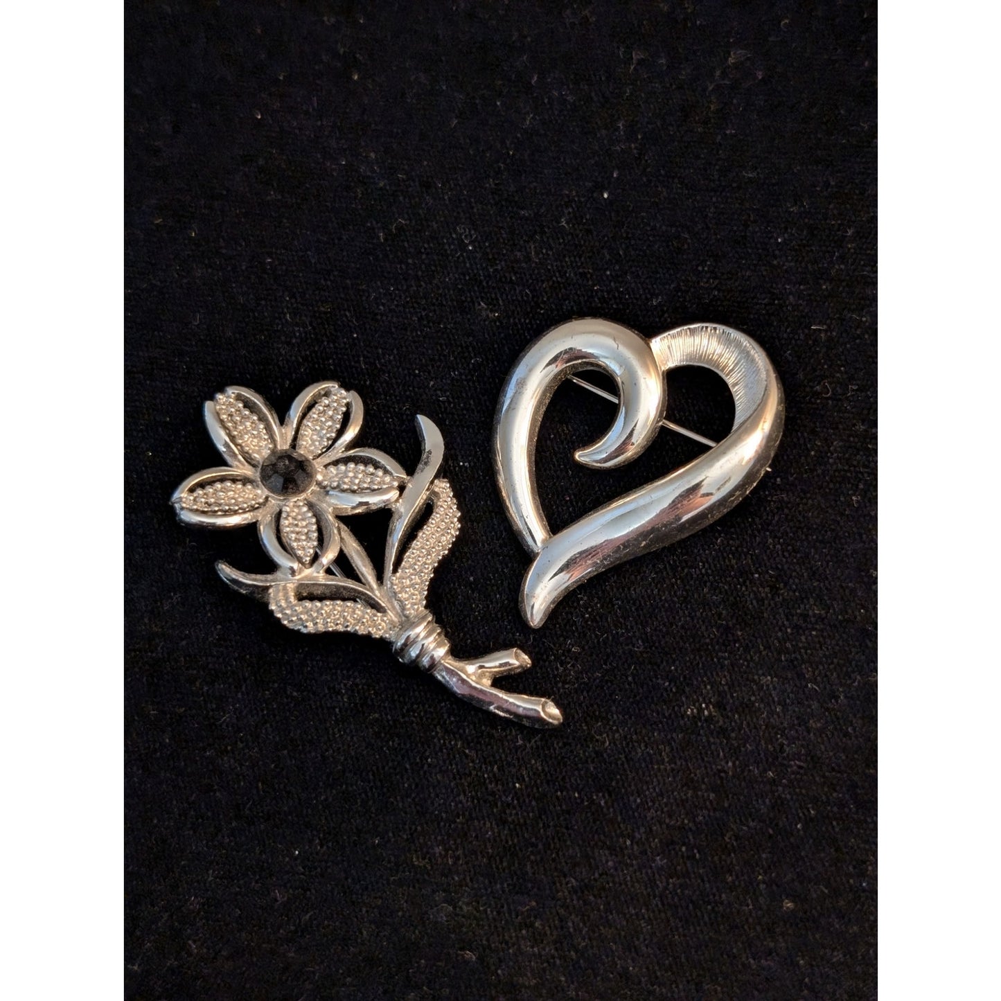 Two Vintage Signed Sarah Cov Flower & Napier Open Heart Brooches