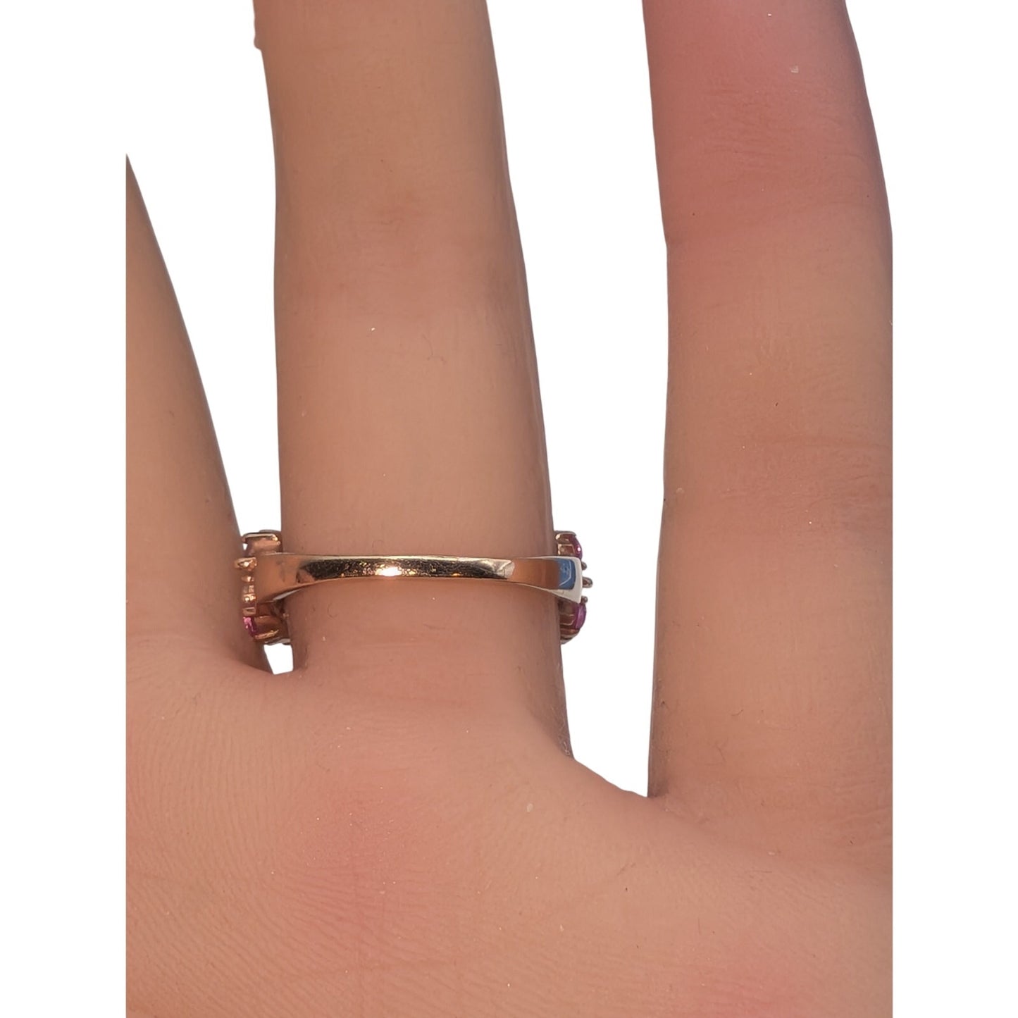 Pink Sapphire Pink & White CZ 18K Rose Gold 925 Sterling Silver Ring Size 6.75
