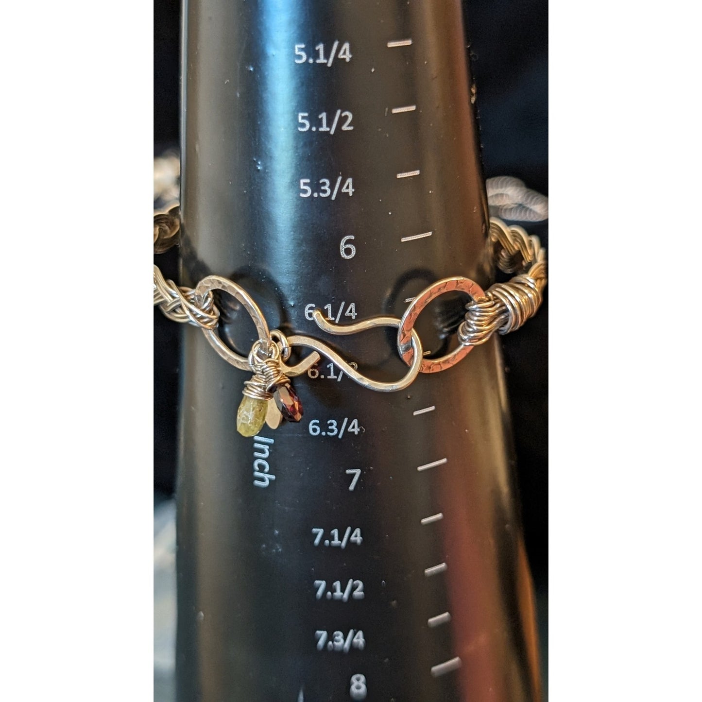 Nashelle 925 Sterling Braided Oblong Bangle W/ Briolette Gemstones & Hook Clasp