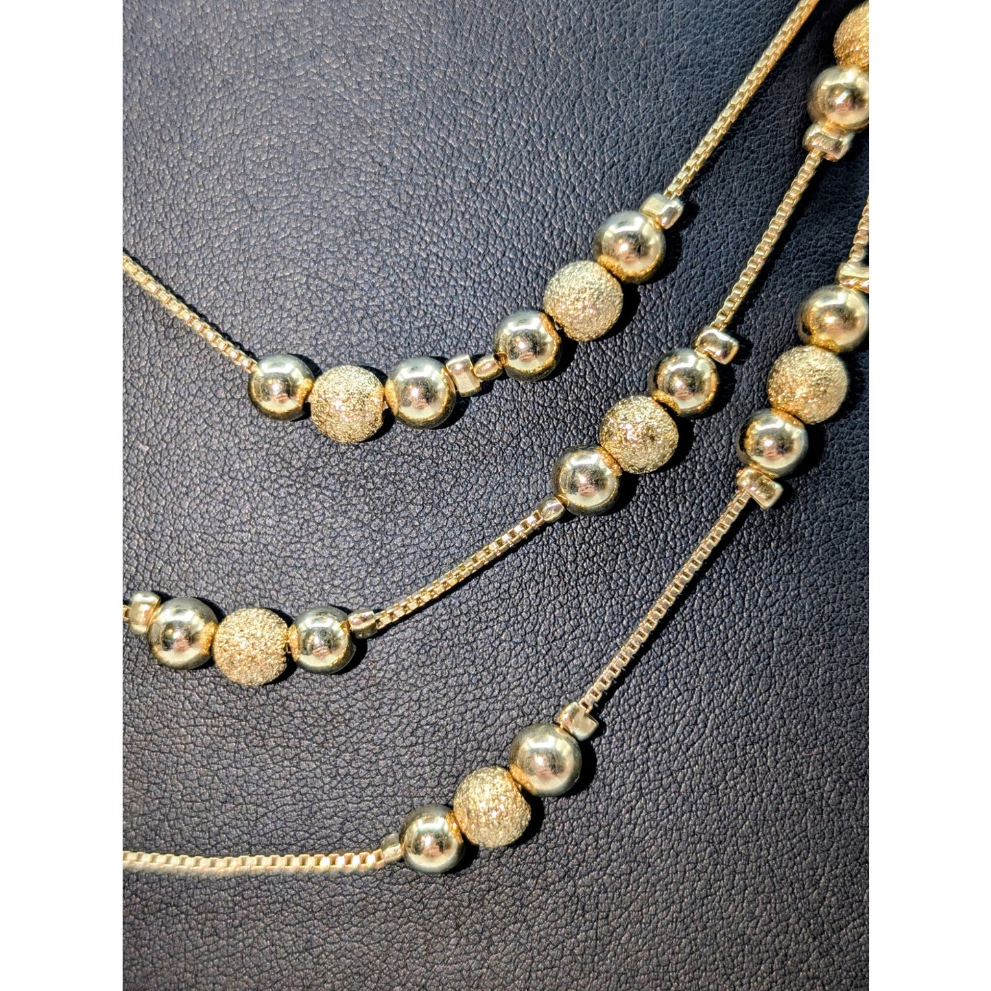 Vtg Etienne Aigner Three Strand Brushed Gold Tone Ball Necklace Earring Set