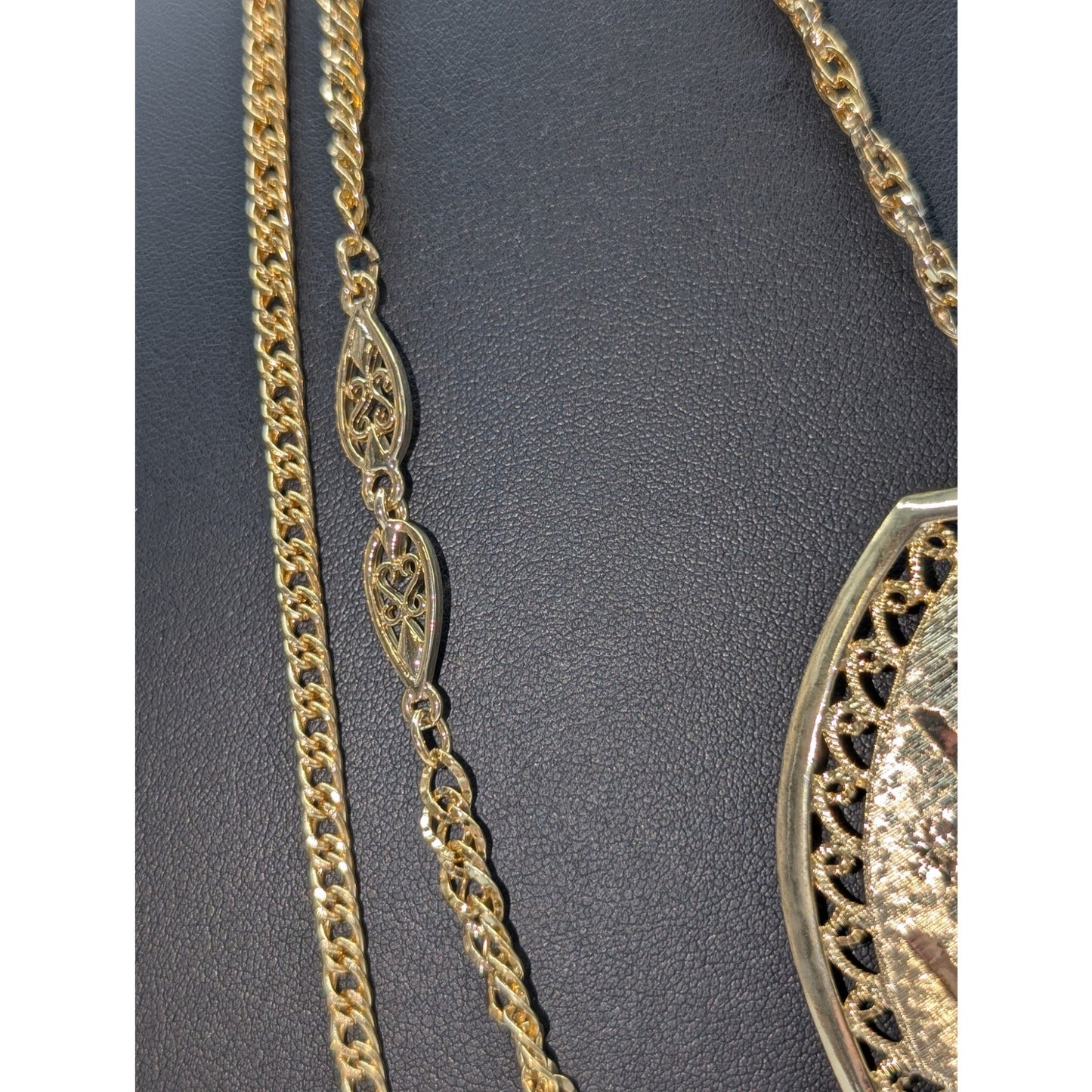Vintage Gold Tone Triple Strand Layered Chain Pendant 32" Necklace