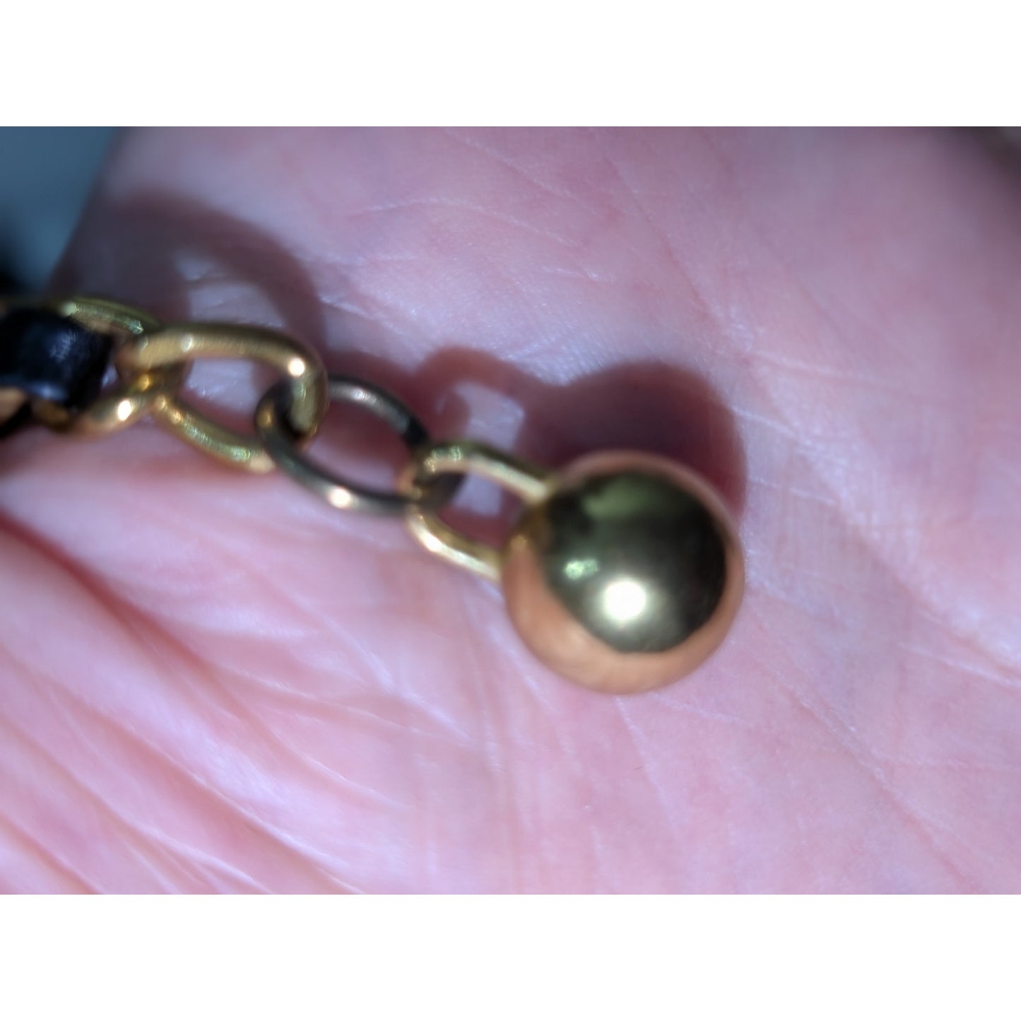 Vintage Black Leather Look Woven Through Gold Tone Chain 46" Belt