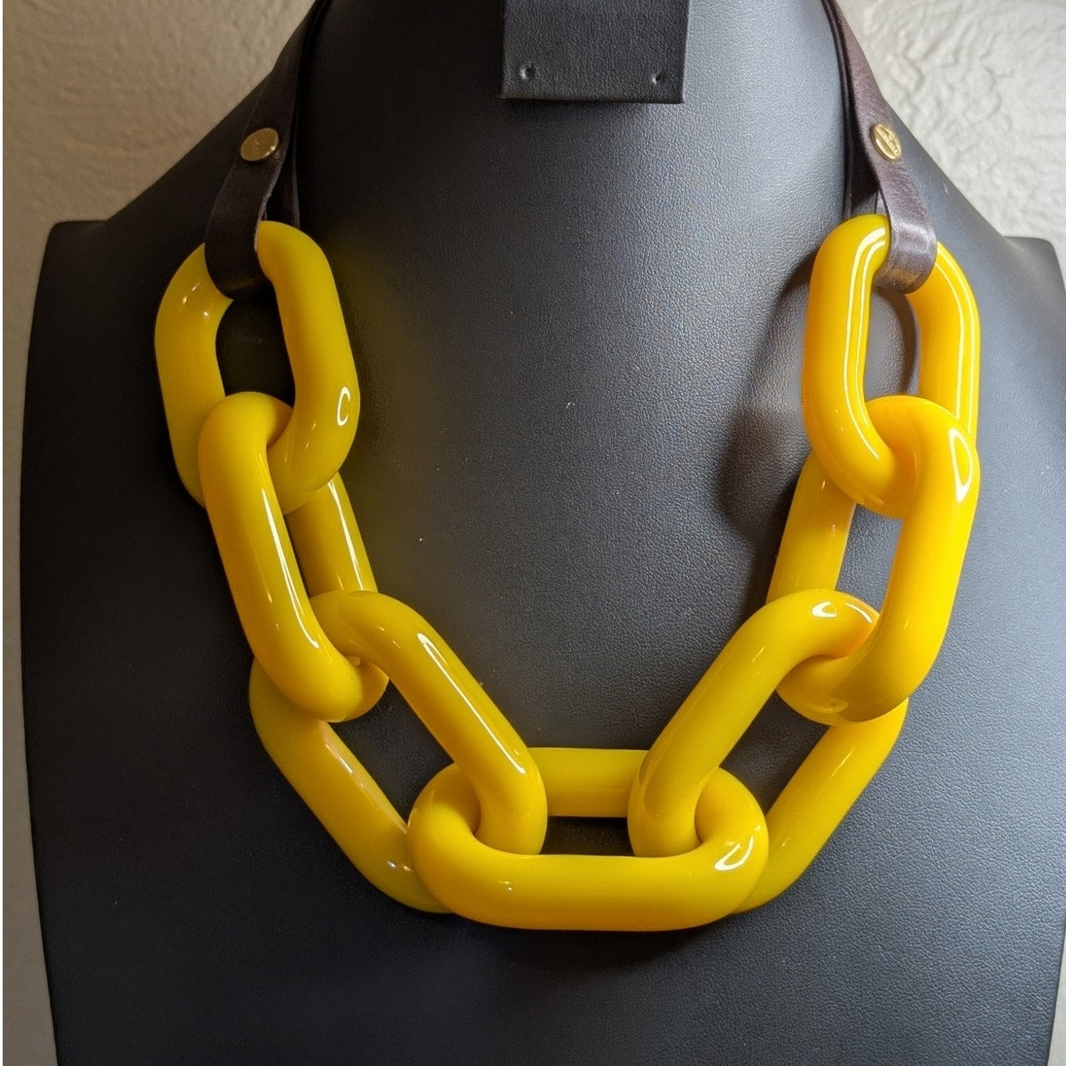 RARE Stamped BEN AMUN Yellow Lucite Large Cuban Link Chain 22" Necklace