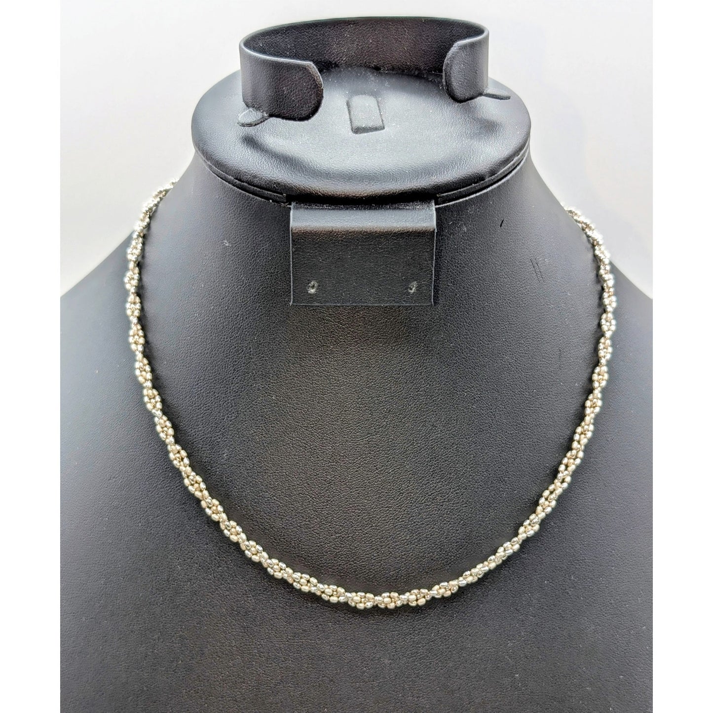 925 Sterling Silver Braided Strands of Satin & Polished Bead 18" Necklace