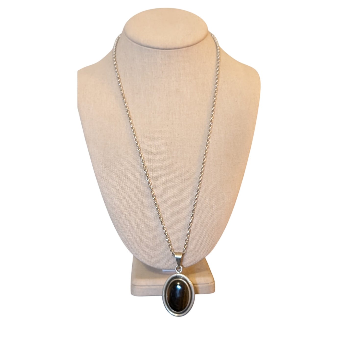 Vintage Barton Allen Ballou Sterling Chain W/ Taxco Silver Bezel Set Tigers Eye