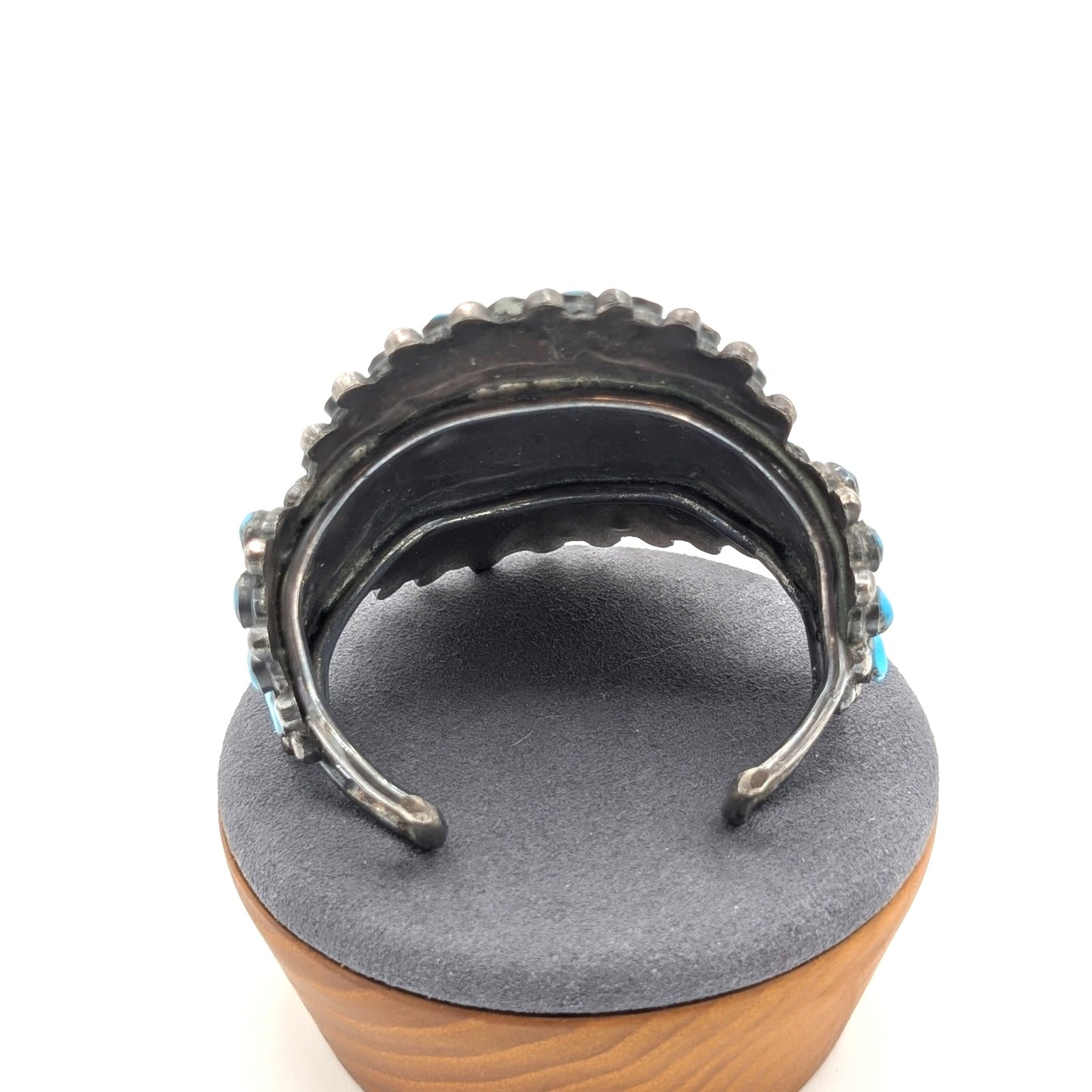 VTG Native ZUNI Sterling Silver TURQUOISE Flower Blossom Cuff Bracelet 92.34g