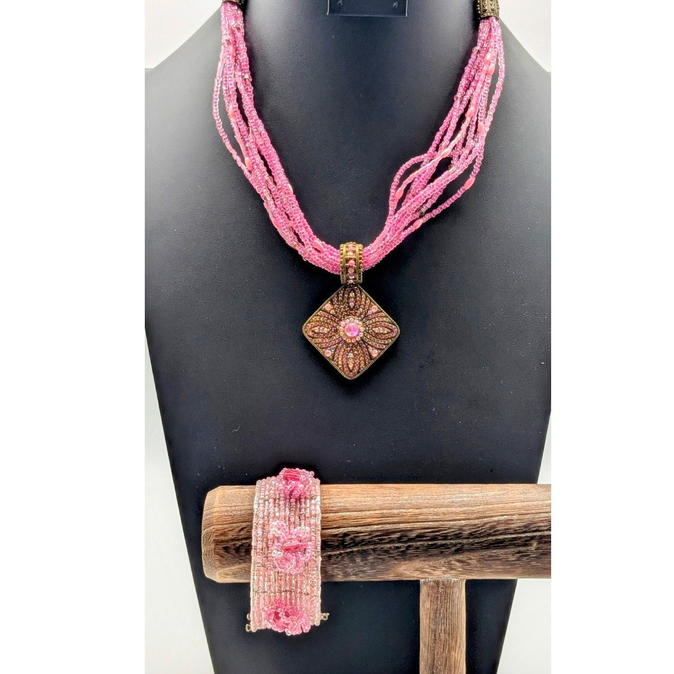 Lot of Two Pink Seed Bead Necklace & Bracelet Jewelry Pieces