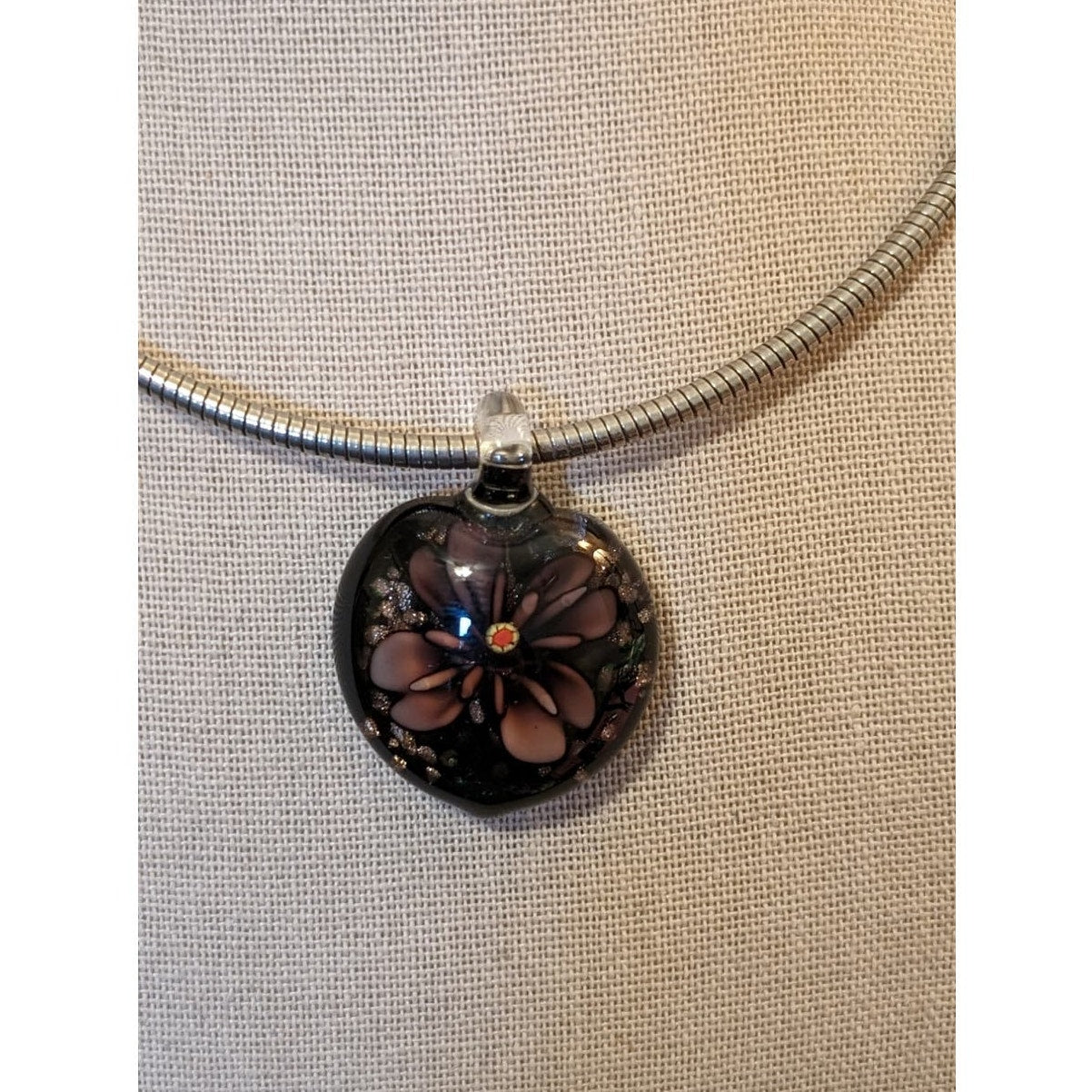 Vintage Silver Tone 16" Collar W/ Four Glass & Stone Pendants & Unique Closure