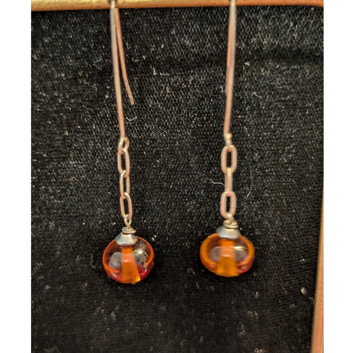 Vintage Amber Glass Bead Chain Dangle Earrings