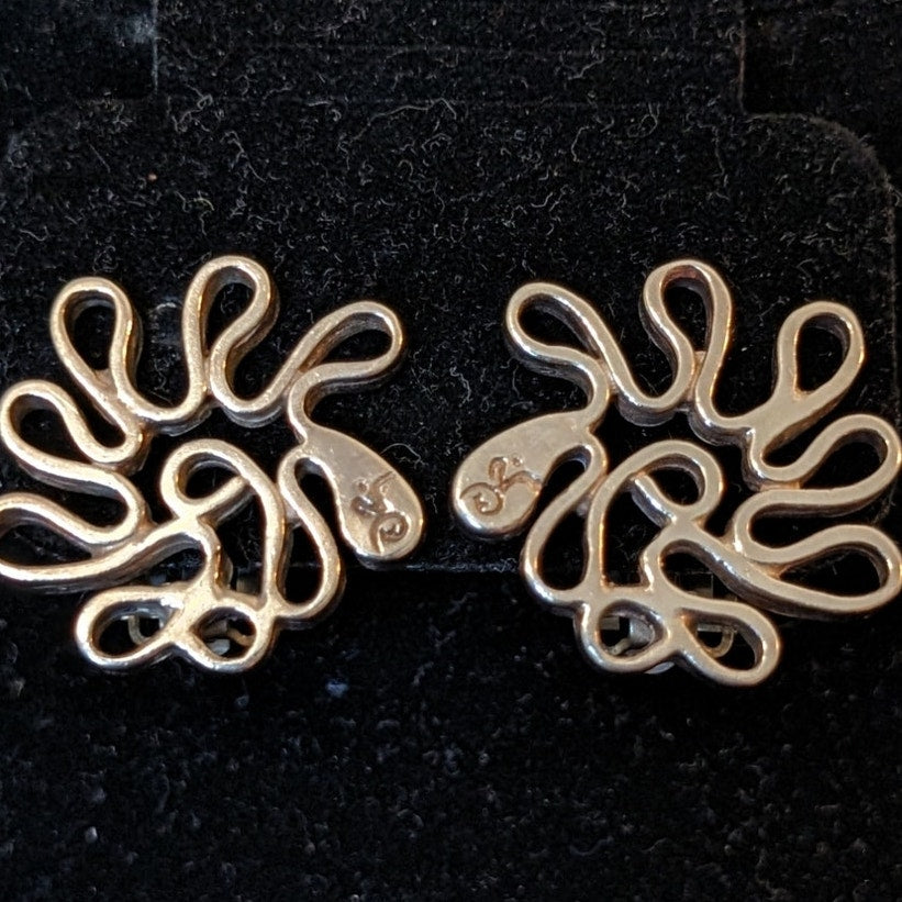 Vtg Mexico 925 Sterling Swirly Clip On Earrings Marked Front & Back 12.35g