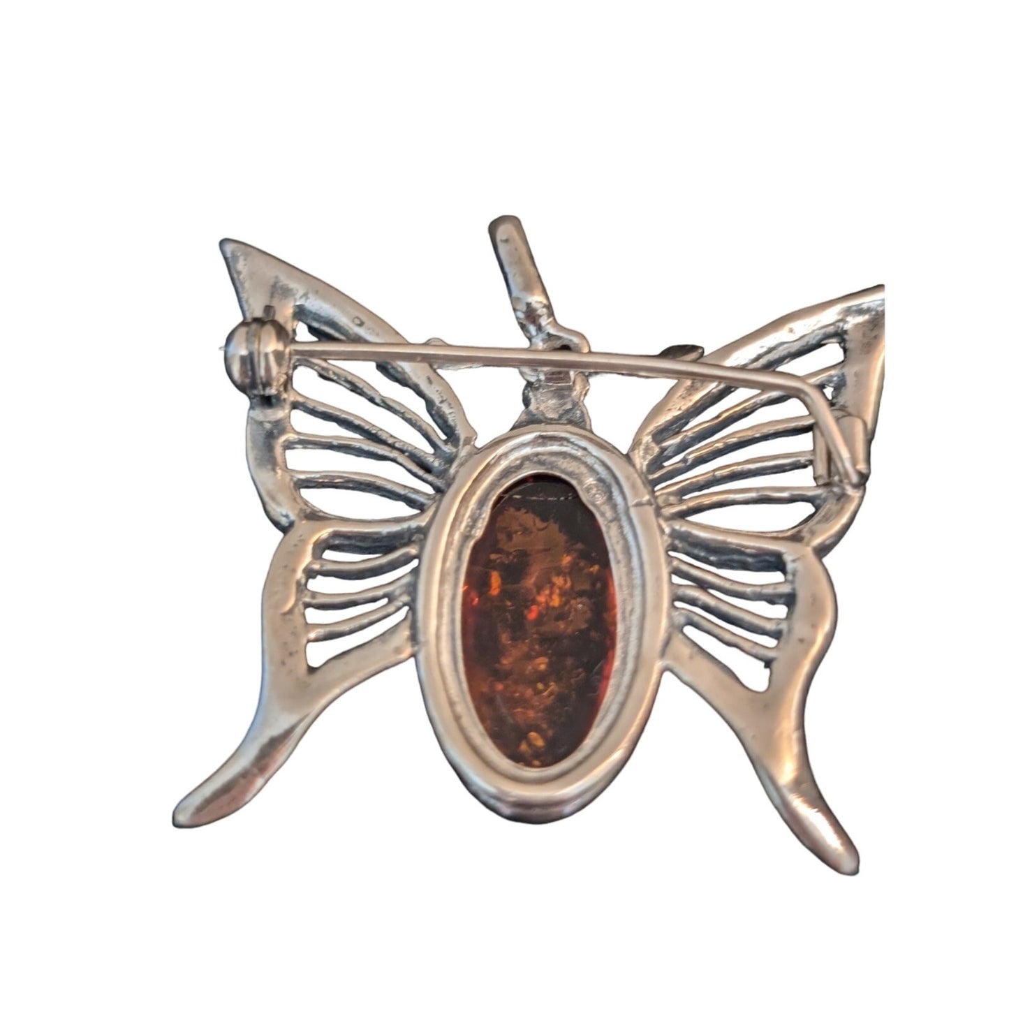 Vintage Sterling Silver Baltic Amber Butterfly Brooch/Pendant