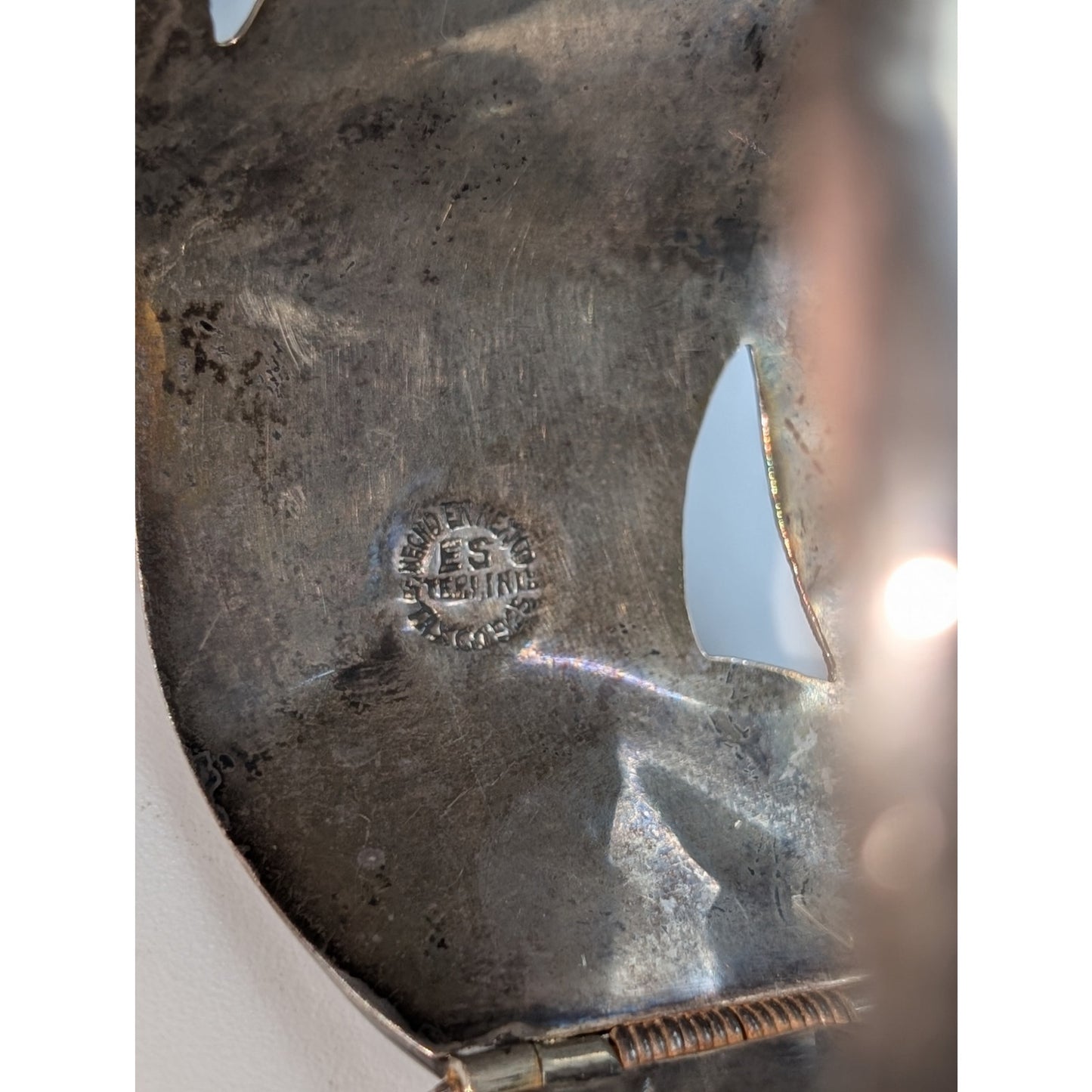 Vtg Taxco Signed ES Mexican Modernist 925 Sterling Scrolled Clamper Bracelet