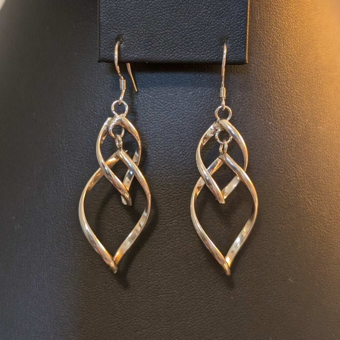 925 Sterling Silver Double Interlinked Teardrop Dangle Earrings