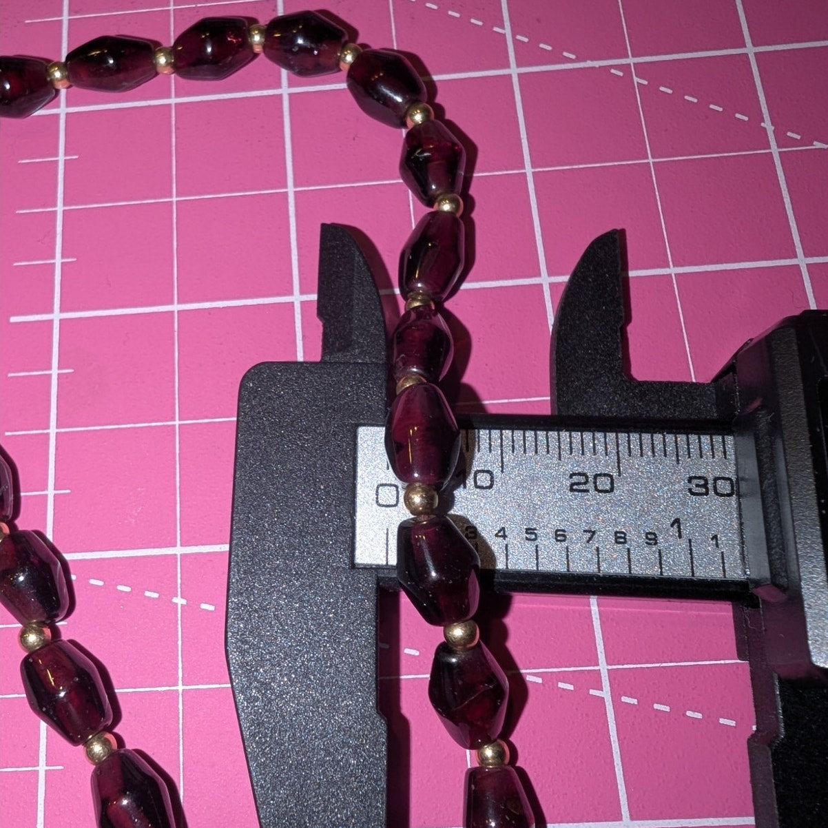 Tested 14k Yellow Gold Garnet Bead 21" Necklace