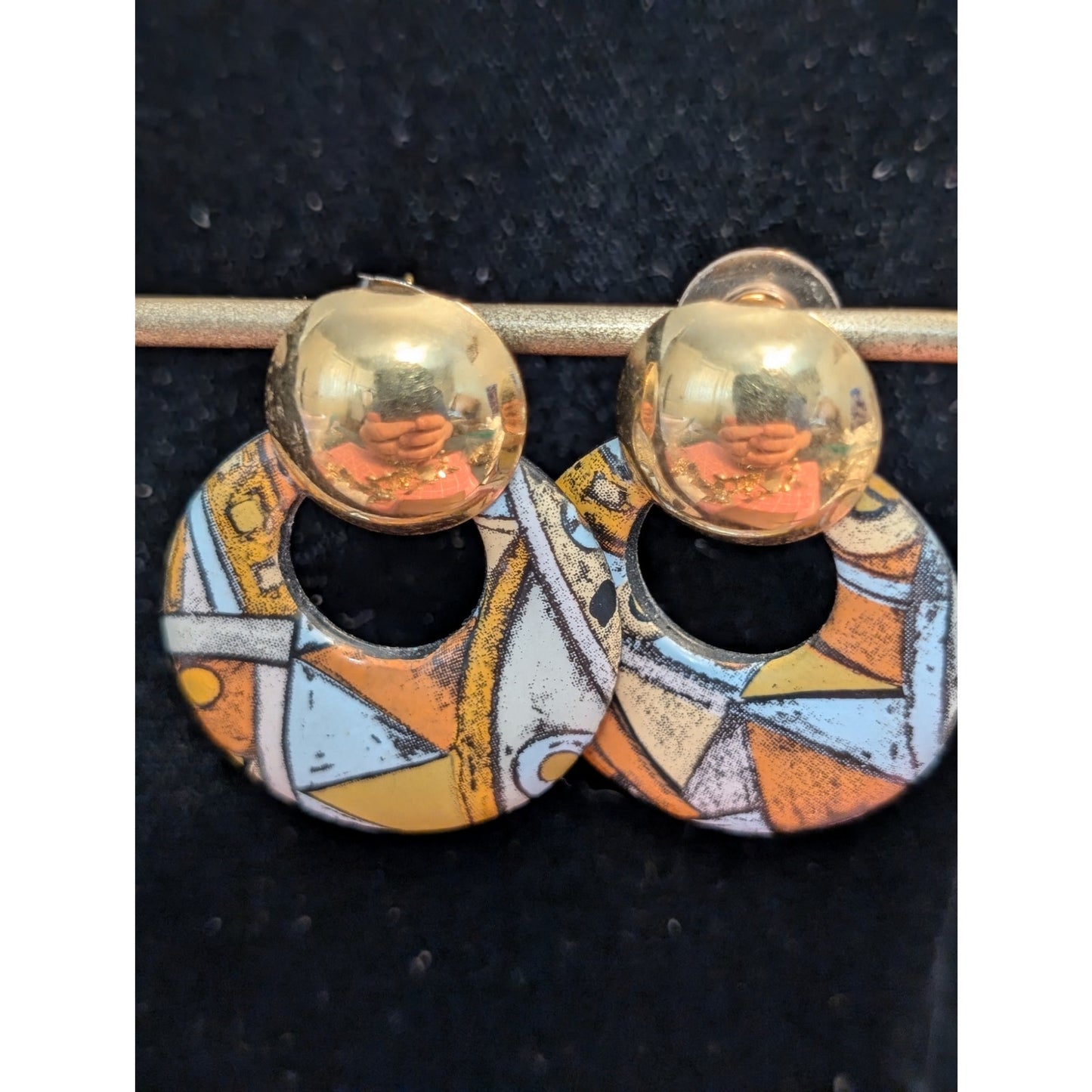 Vintage 70s Groovy Mod Gold Tone Doorknocker Post Earrings