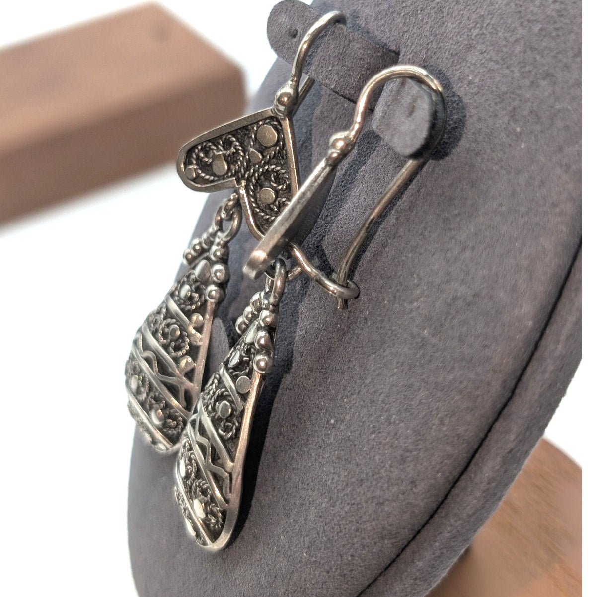 Moroccon Silver Berber Dangle Earrings W/ Kidney Hook Backs