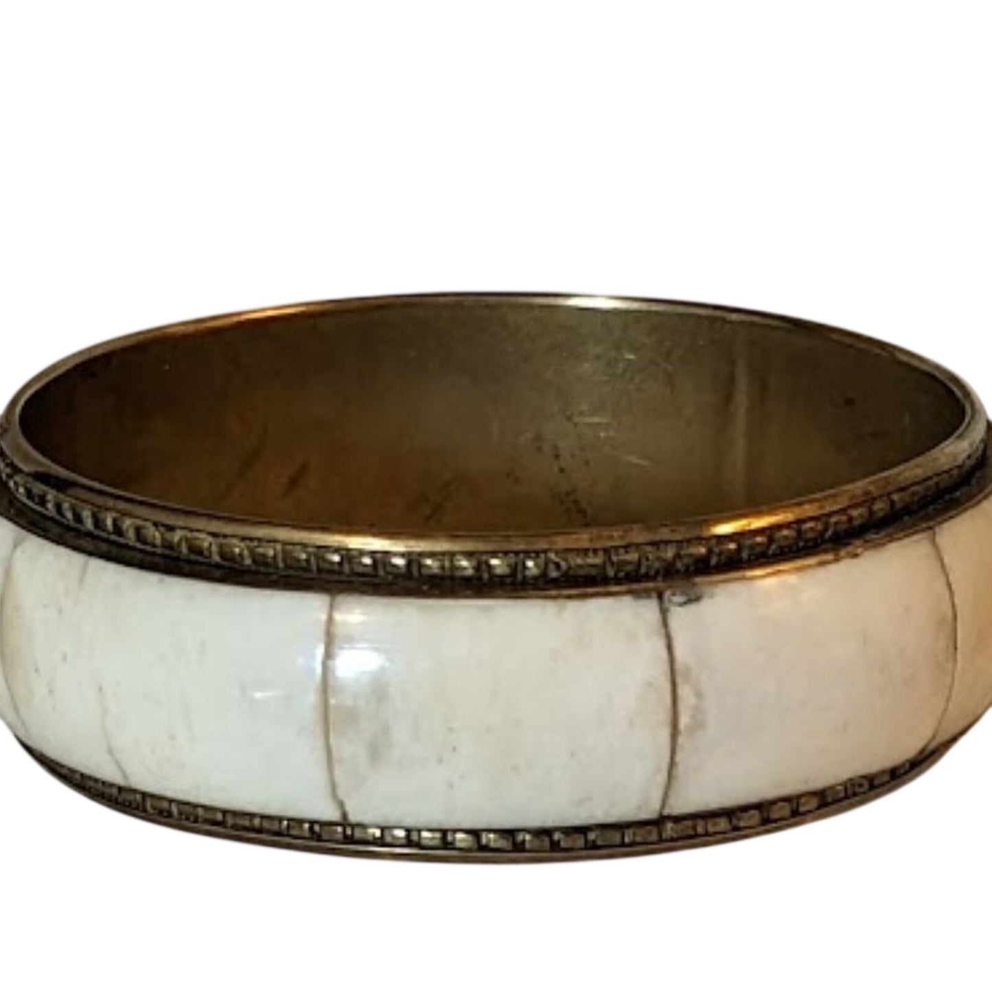 Cream Stone Inlay Brass Bangle