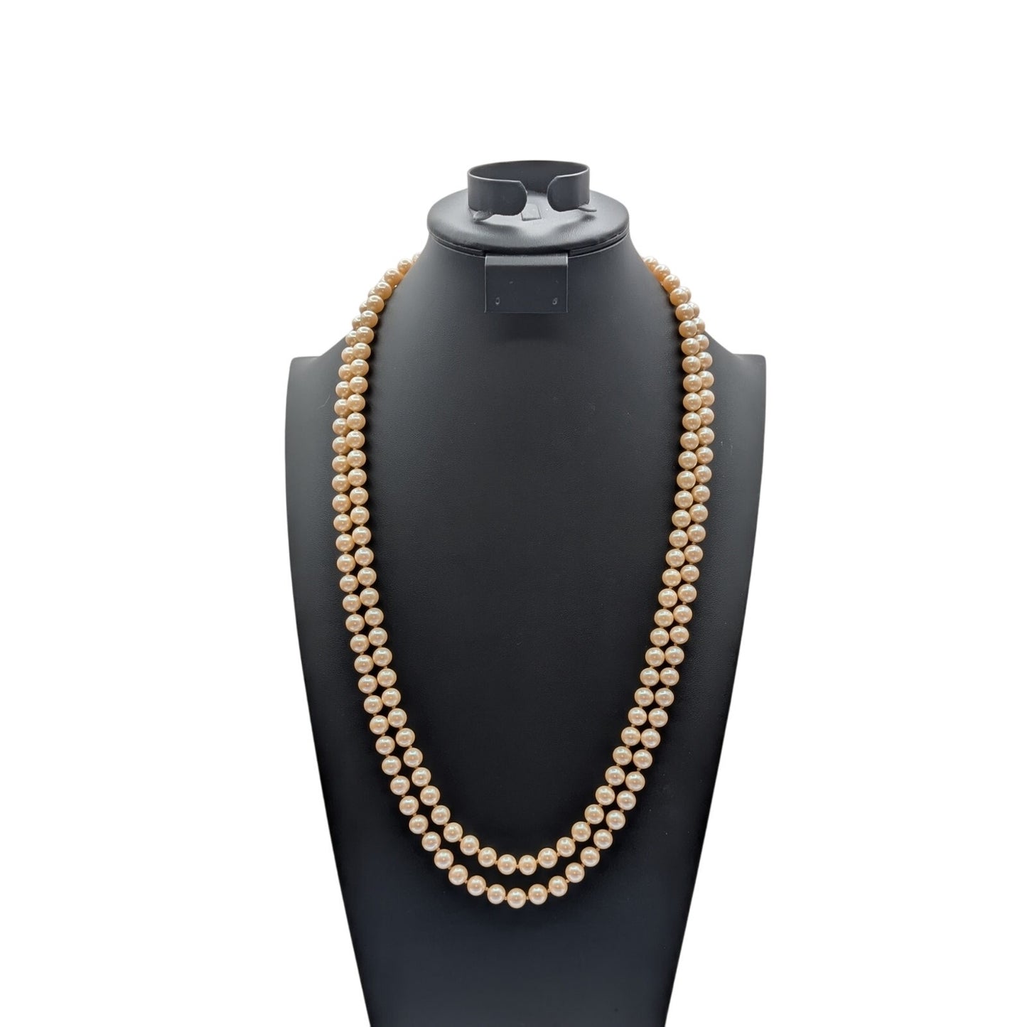 Vtg Off White Double Strand Courting Rhinestone Clasp Faux Pearl Necklace