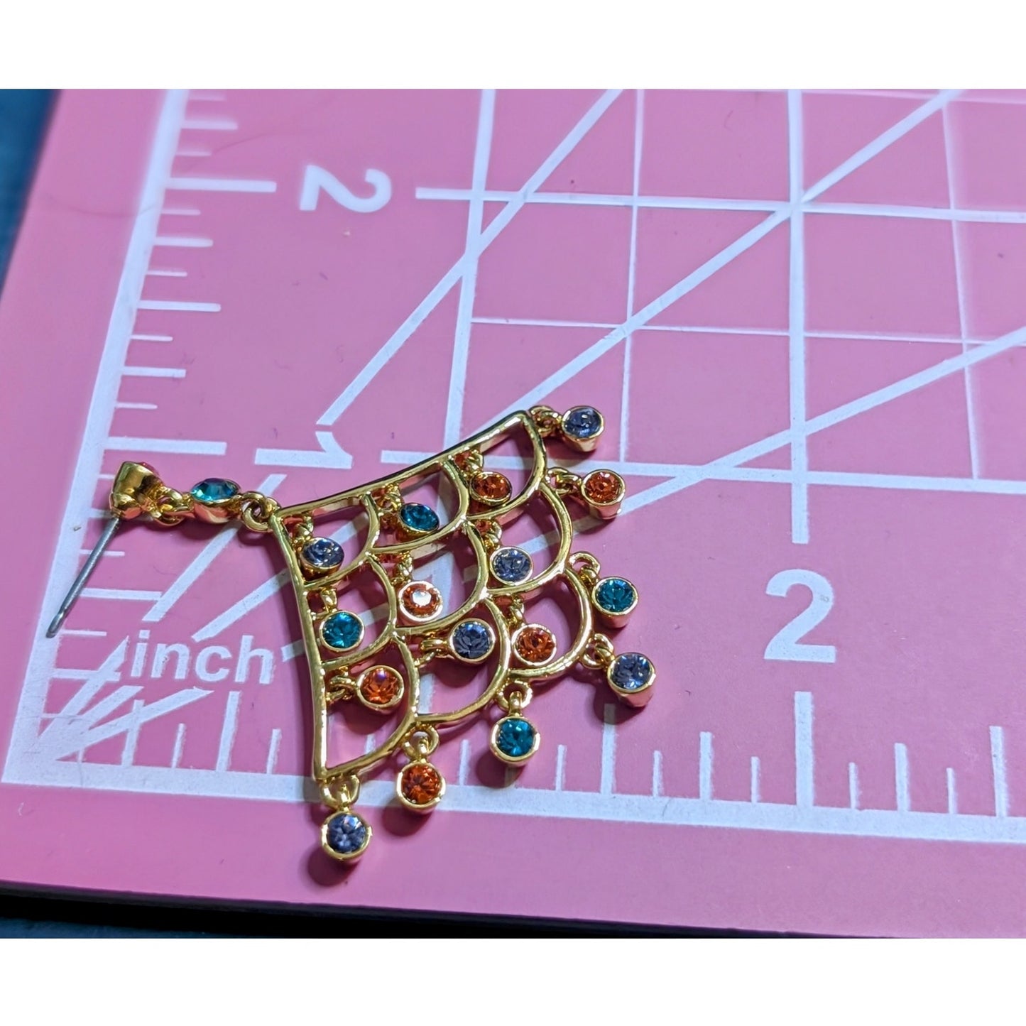 Gold Tone Rainbow Crystal Dangle Earrings