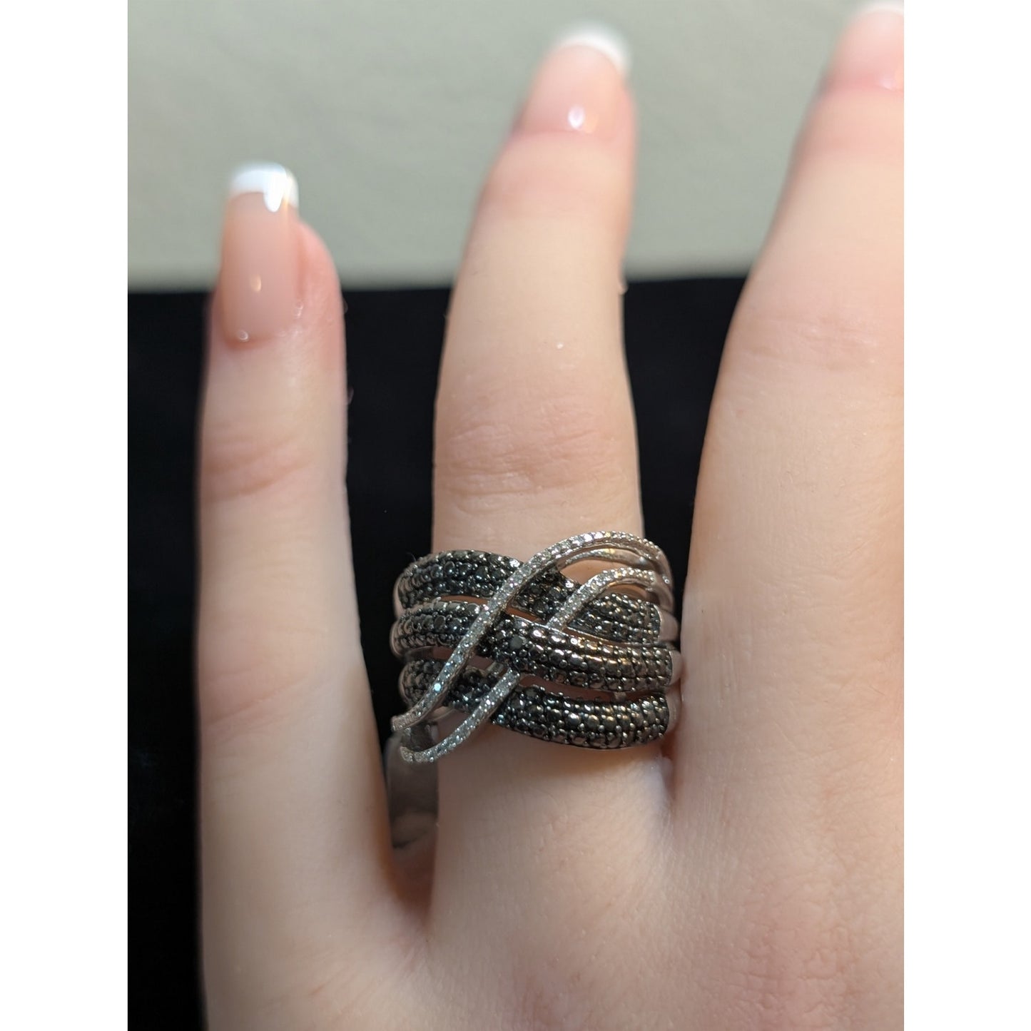 NWT Sterling Silver Black & White 1/10 CTTW Color Enhanced Diamond Ring Sz 6.75
