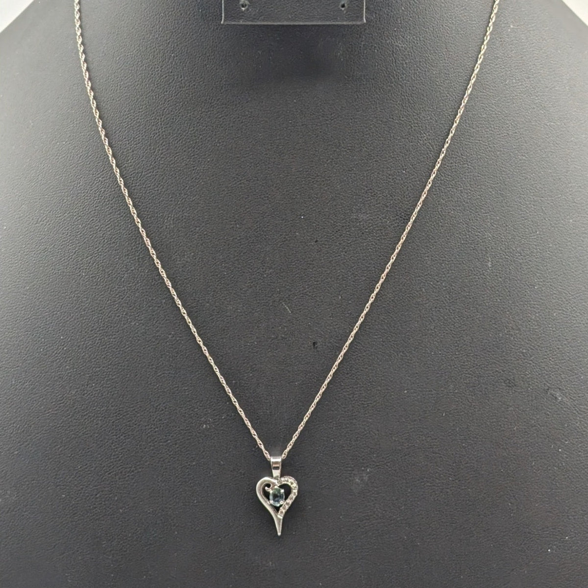 Vintage 925 Sterling Silver Mystic Topaz Stone CZ Heart Pendant Chain Necklace