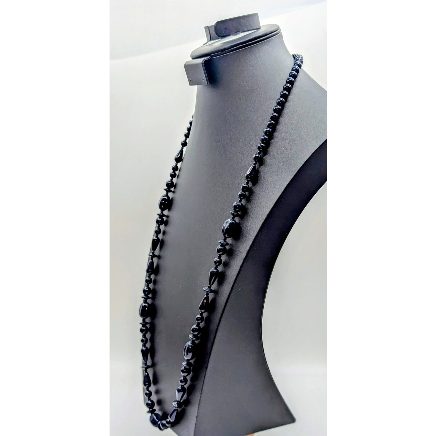 Navy Glass Multi-Shape Bead 36" Single Strand Necklace W/ Lobster Clasp