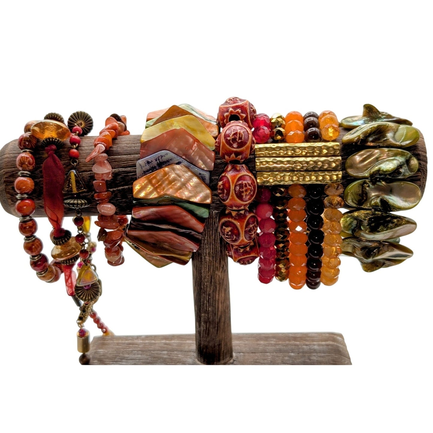 Lot of Seven Salmon/Coral/Green Theme Bracelets