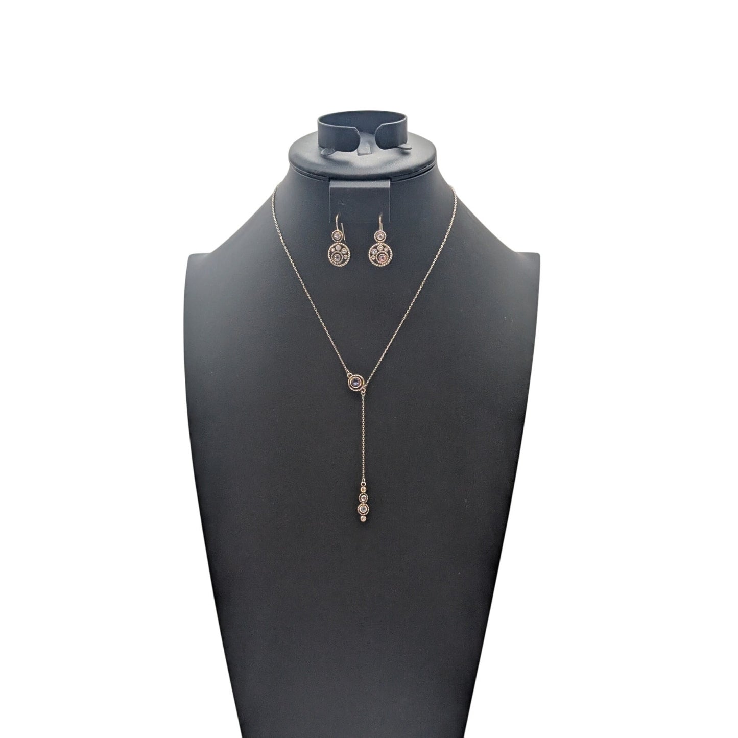 Brighton Halo Collection Silver Plated Crystal 16"-18" Necklace and Earring Set