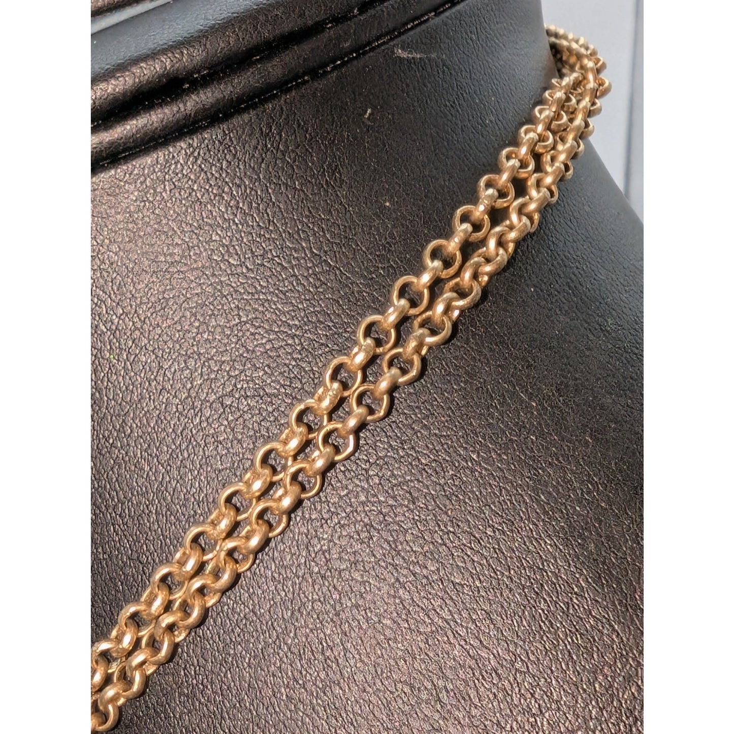 Muted Gold Tone Double Rolo Link Front Toggle Clasp Beaded Cluster 17" Necklace