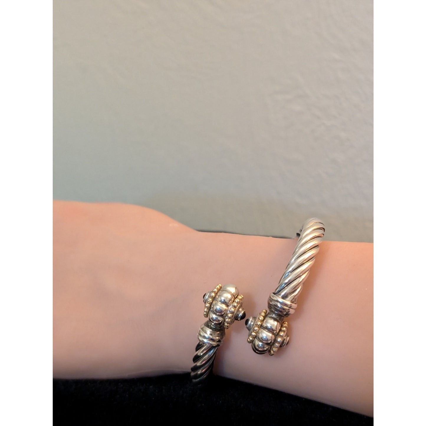 Vintage 925 Sterling Silver FLLI Menegatti Italy Hinged Twisted Two Tone Cuff
