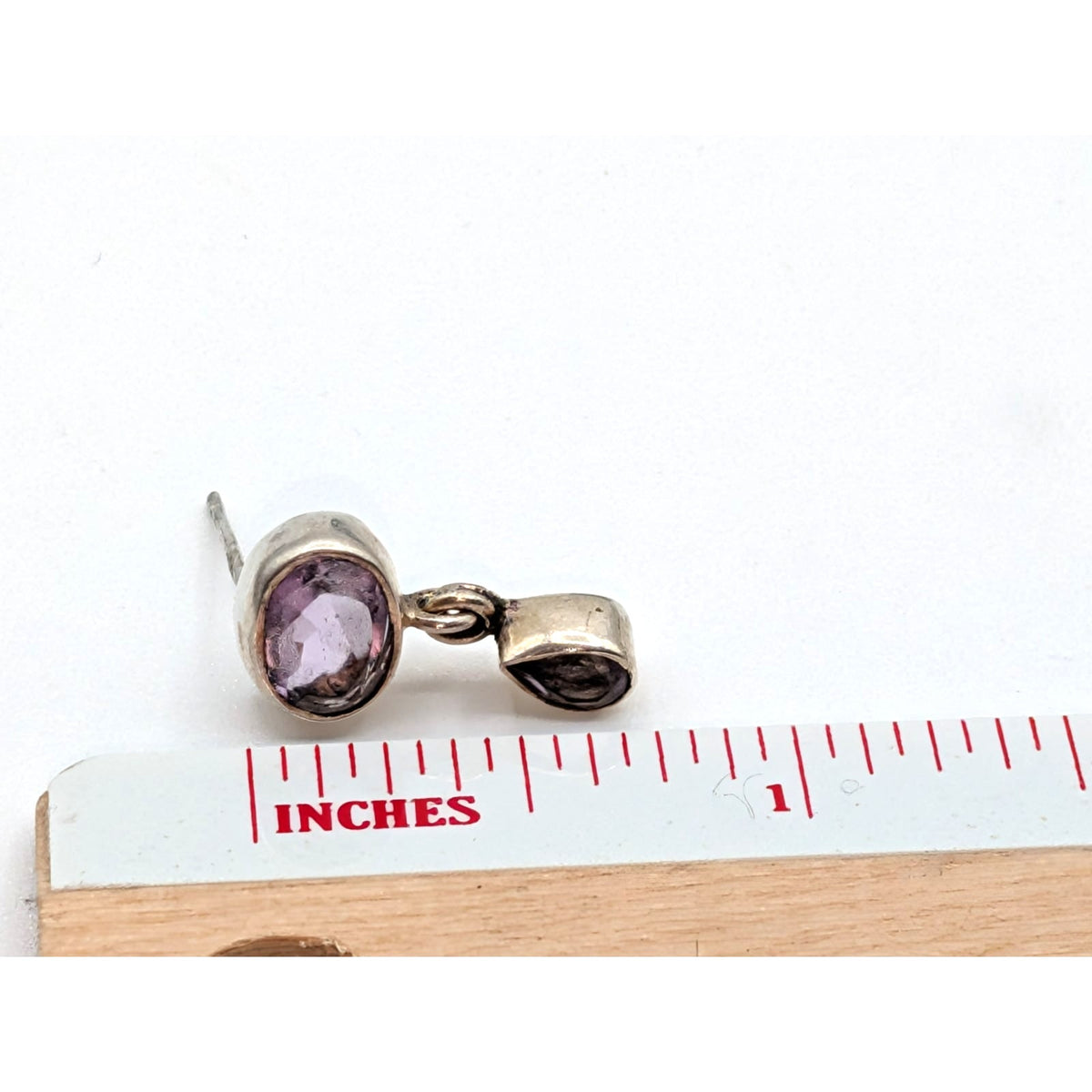 Vintage Marked 925 Sterling Bezel Set Amethyst Dangle Drop Pierced Earrings