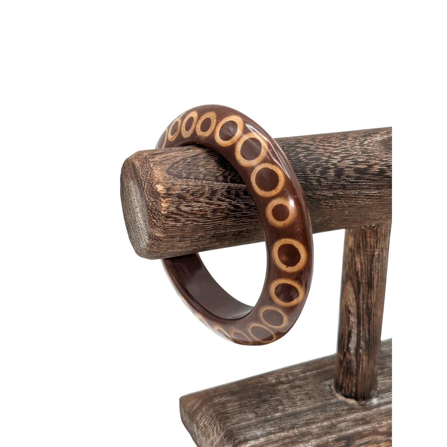 Vintage Kenneth Jay Lane Knife Edge Bamboo Slice Chunky Brown Resin Bangle
