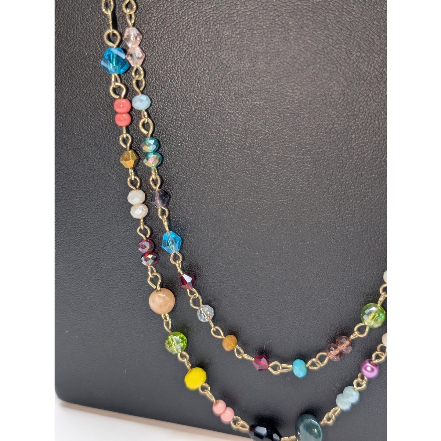 Plunder Double Strand Gold Tone Multi-Color Crystal Beaded Chain 31-34" Necklace