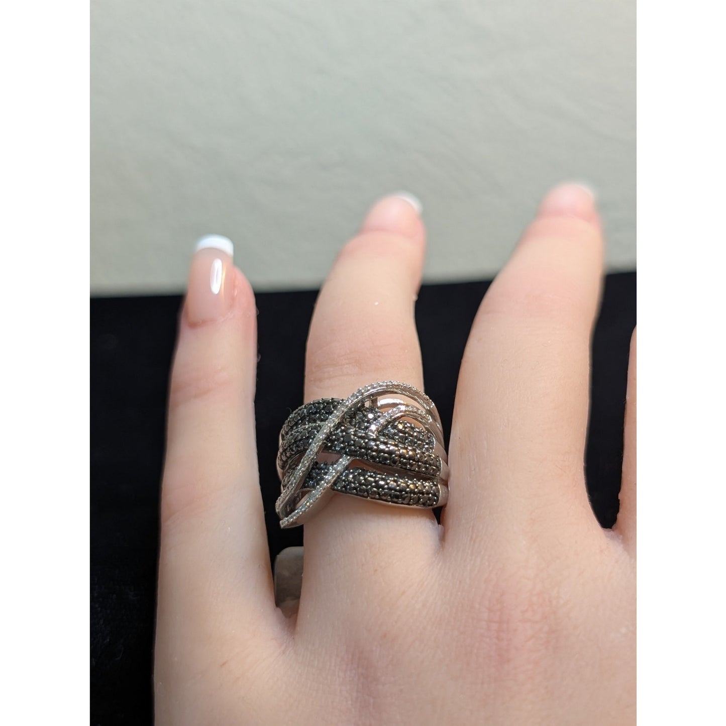 NWT Sterling Silver Black & White 1/10 CTTW Color Enhanced Diamond Ring Sz 6.75