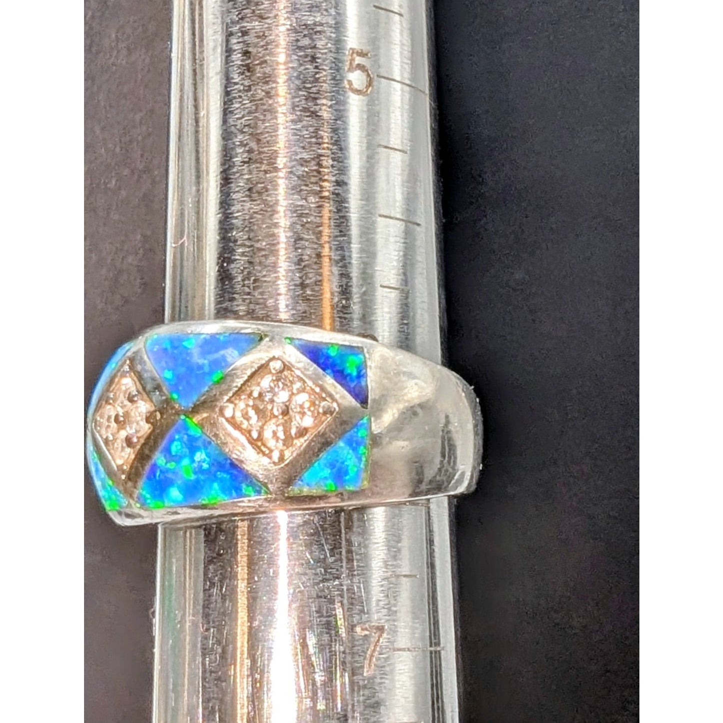 Vintage 925 Sterling Silver Opal CZ Band Ring Size 6