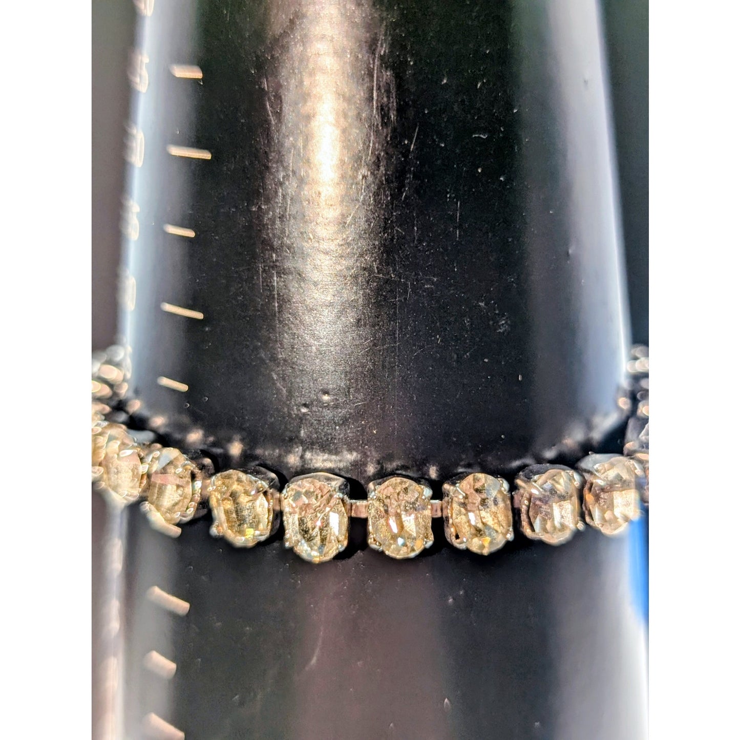 Vintage Oval Rhinestone Tennis Bracelet W/ Hand Signed Clasp